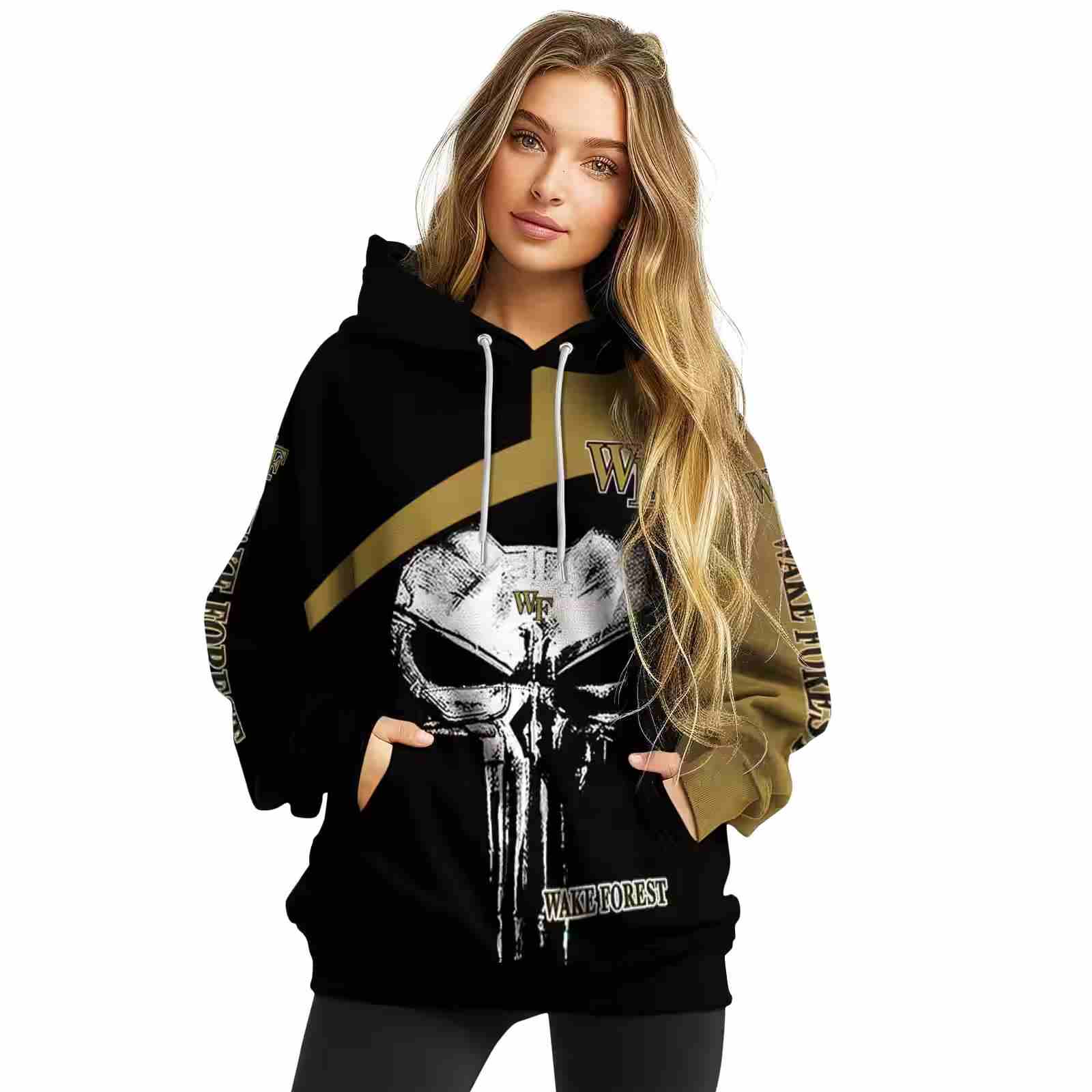 wake forest demon deacons skull punisher black hoodie high quality