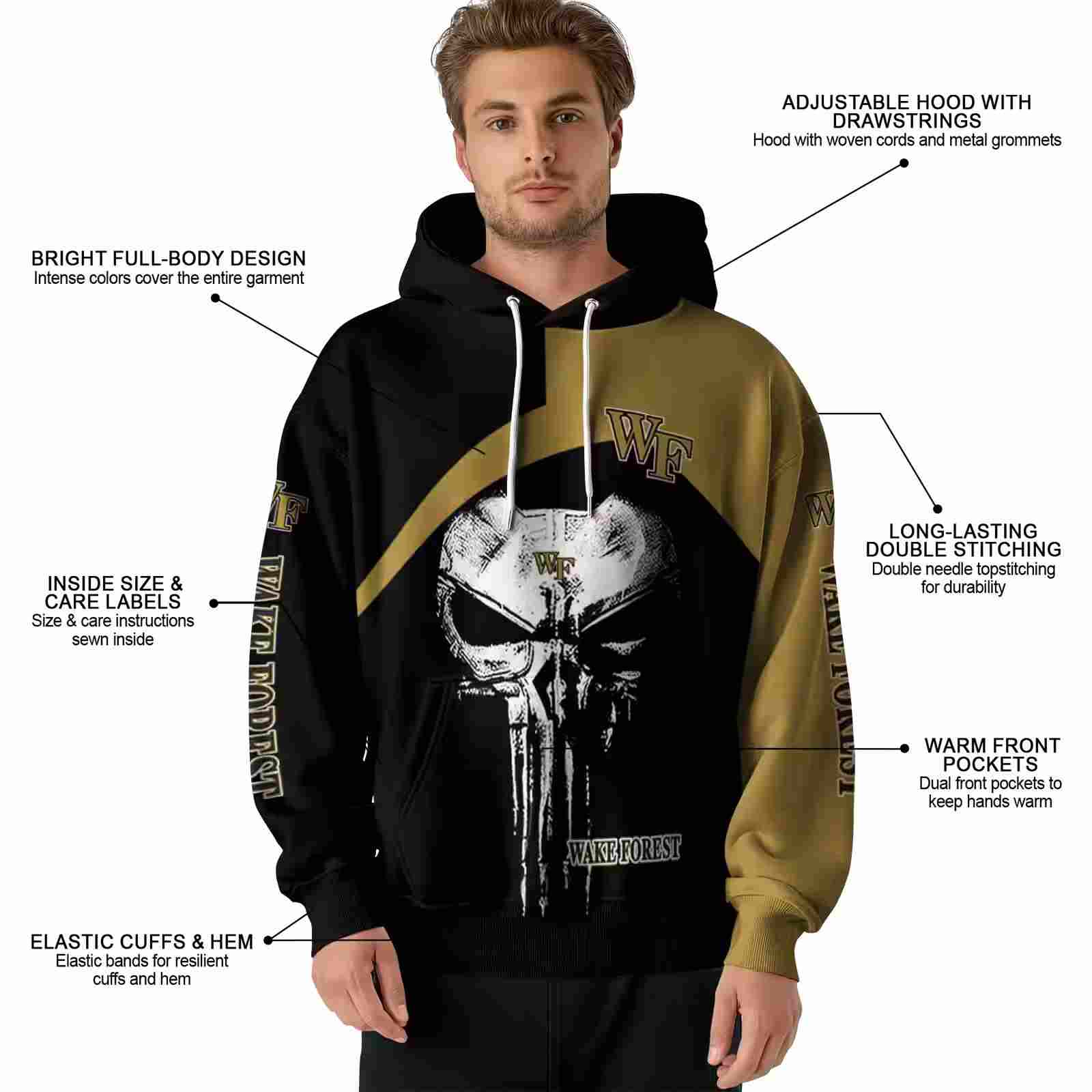 wake forest demon deacons skull punisher black hoodie latest model