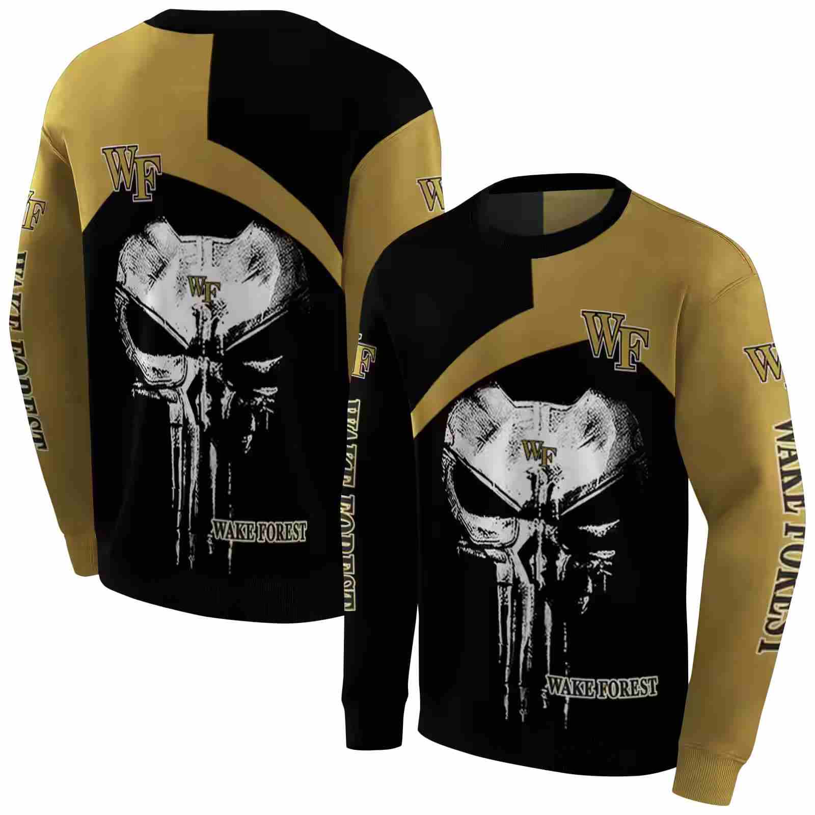 wake forest demon deacons skull punisher black hoodie premium grade