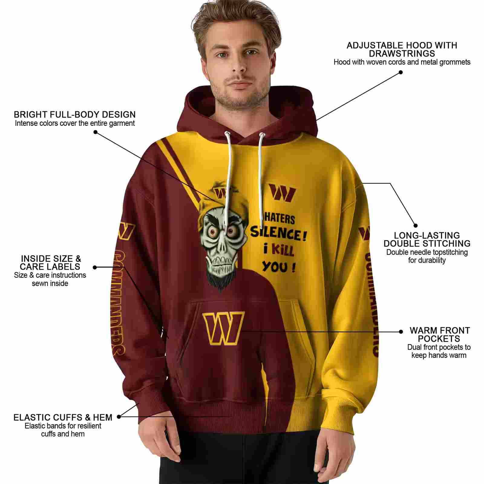 washington commanders achmed skull burgundy hoodie latest model