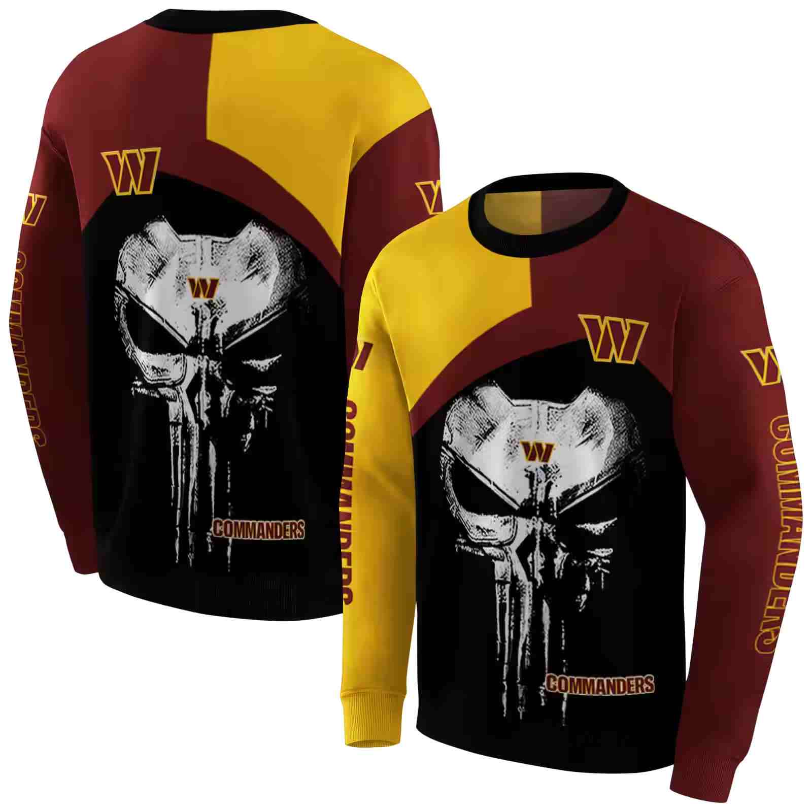 washington commanders skull punisher gold black hoodie premium grade