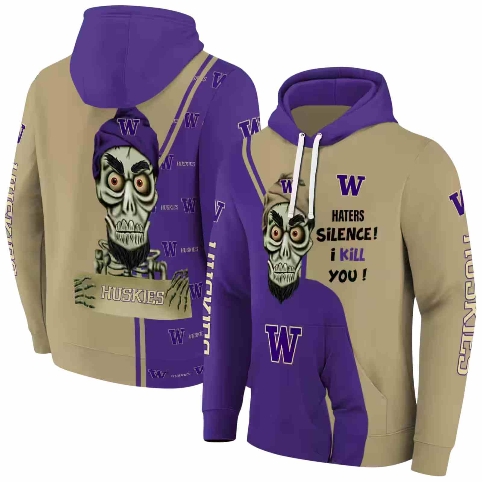 washington huskies achmed skull purple hoodie fashion forward