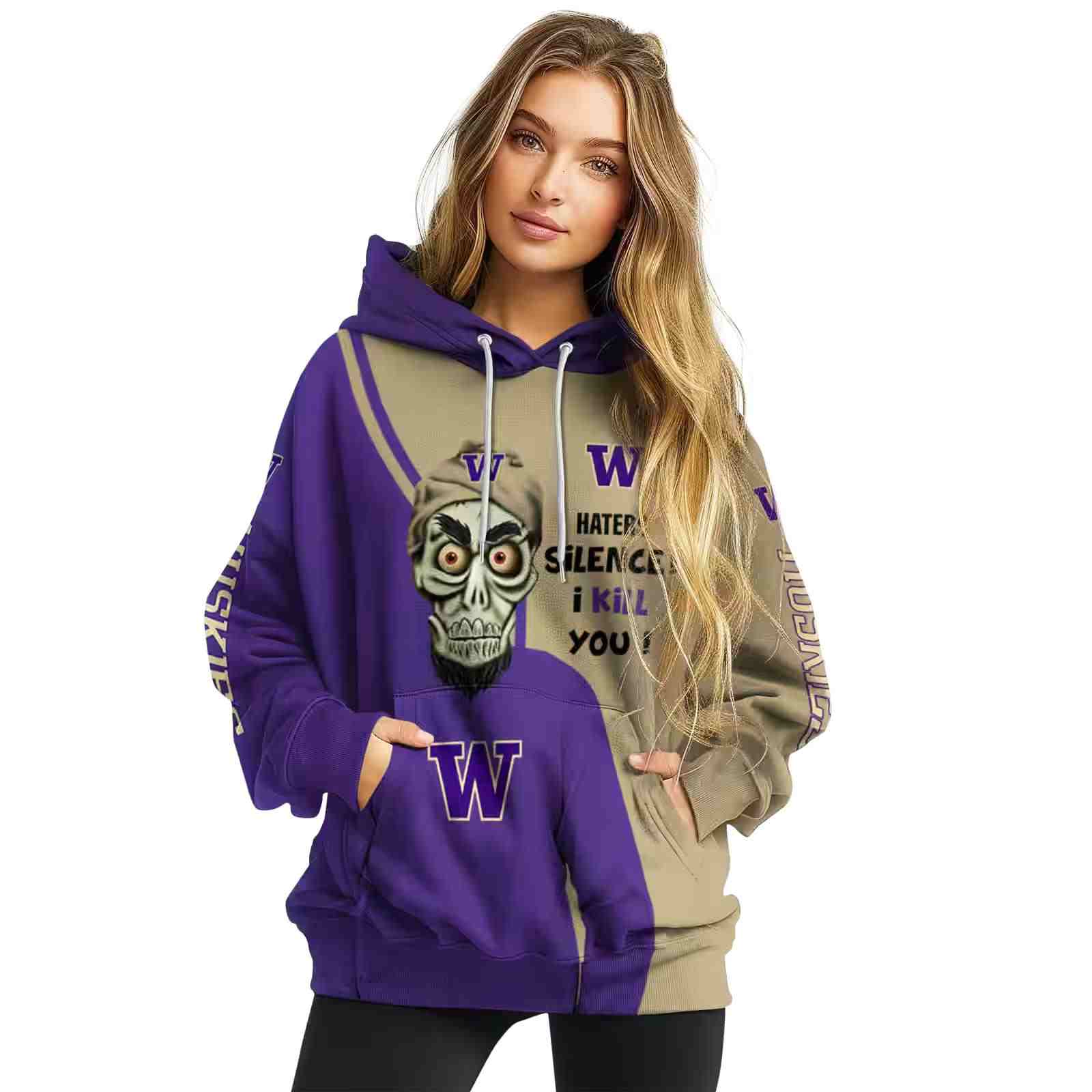 washington huskies achmed skull purple hoodie high quality