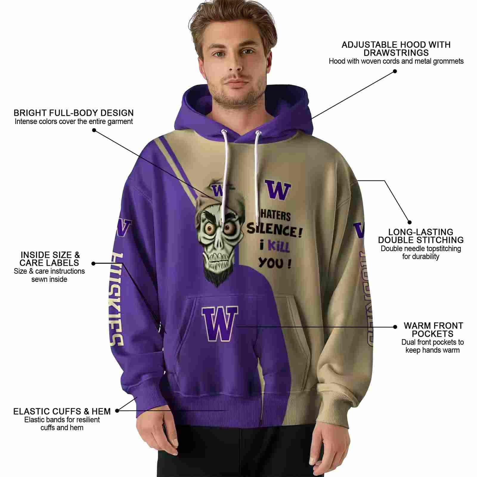 washington huskies achmed skull purple hoodie latest model