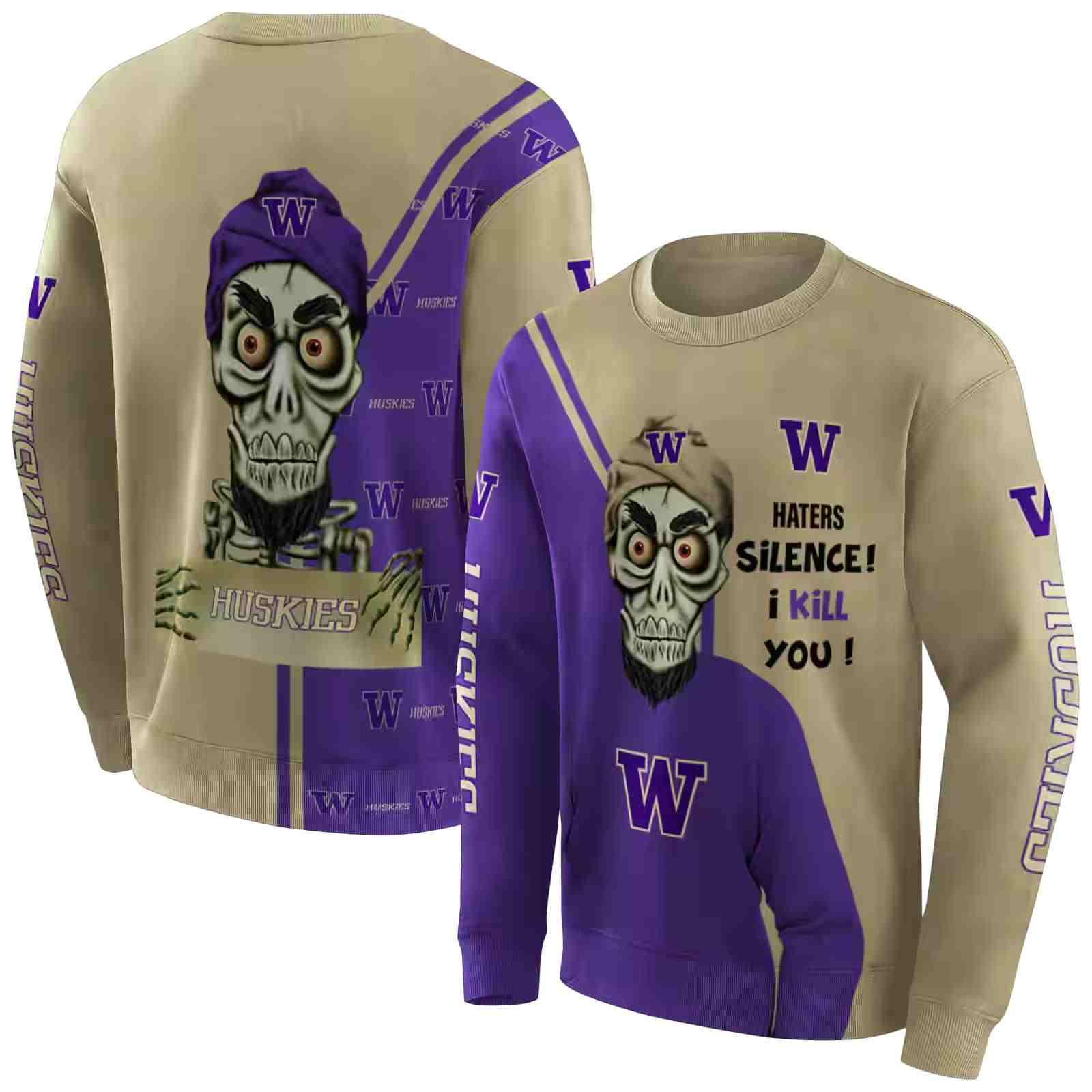 washington huskies achmed skull purple hoodie premium grade