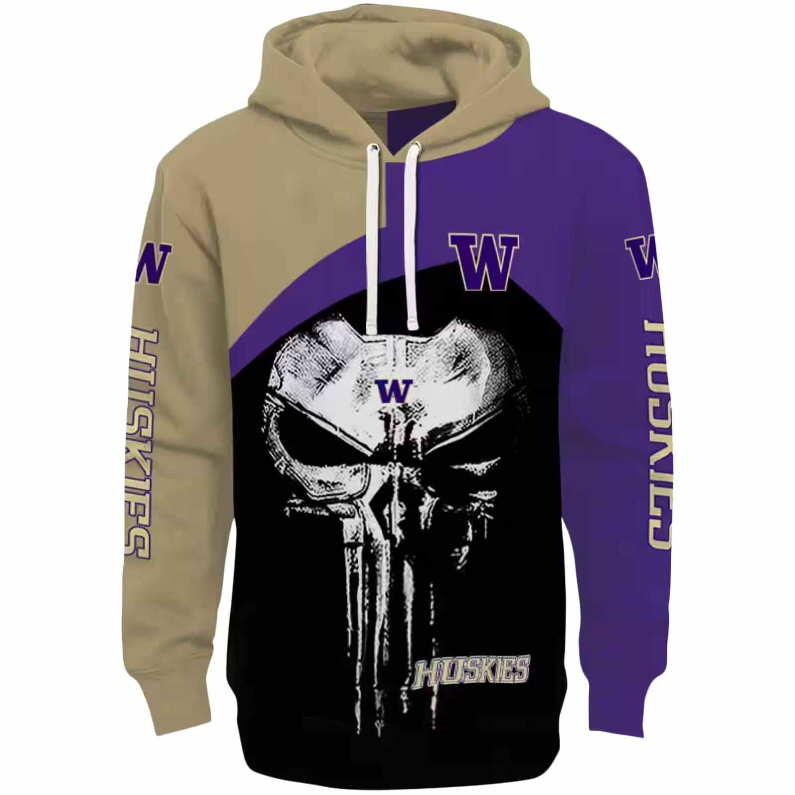 Washington Huskies Skull Punisher Gold Black Hoodie