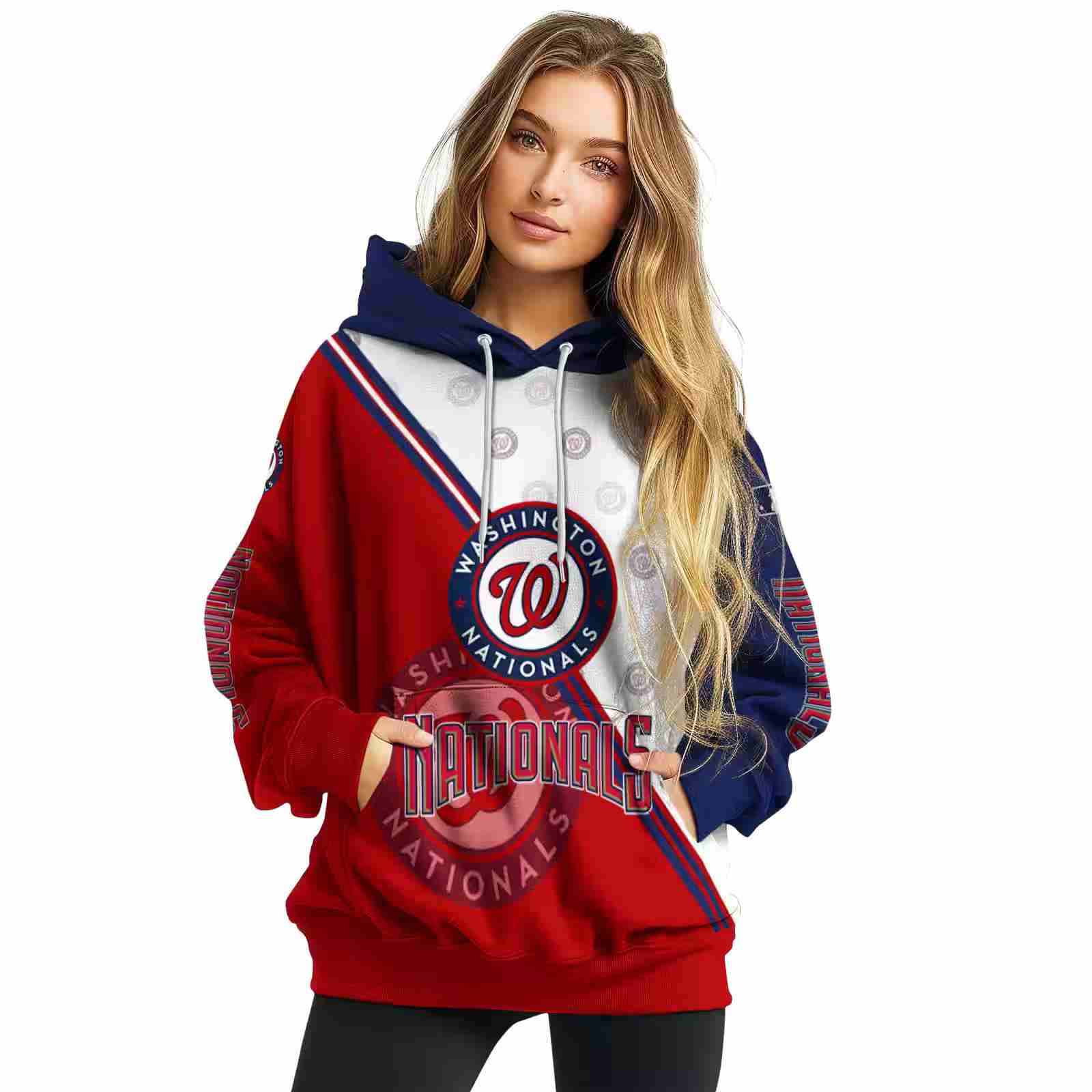 washington nationals diagonal stripe red white hoodie high quality