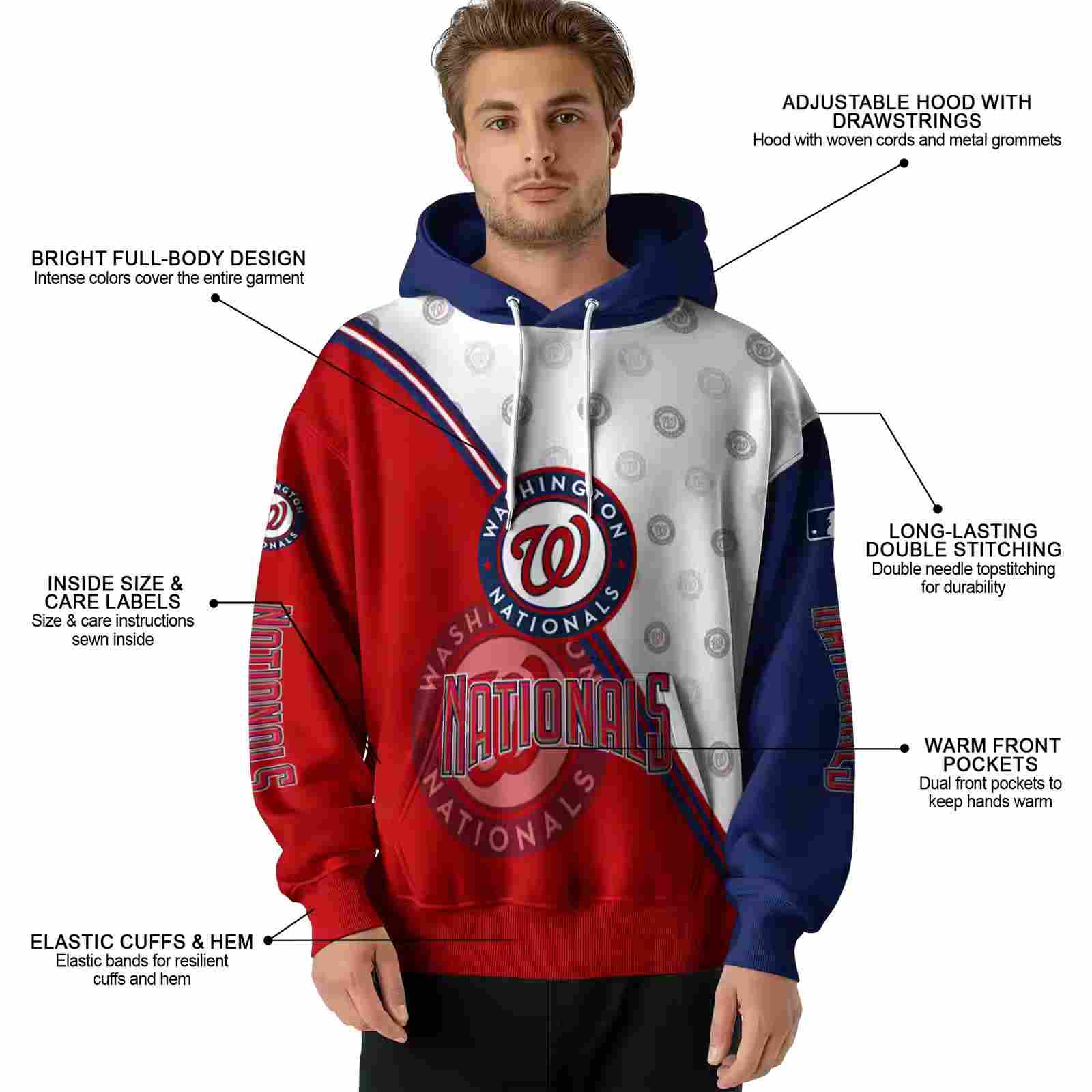 washington nationals diagonal stripe red white hoodie latest model