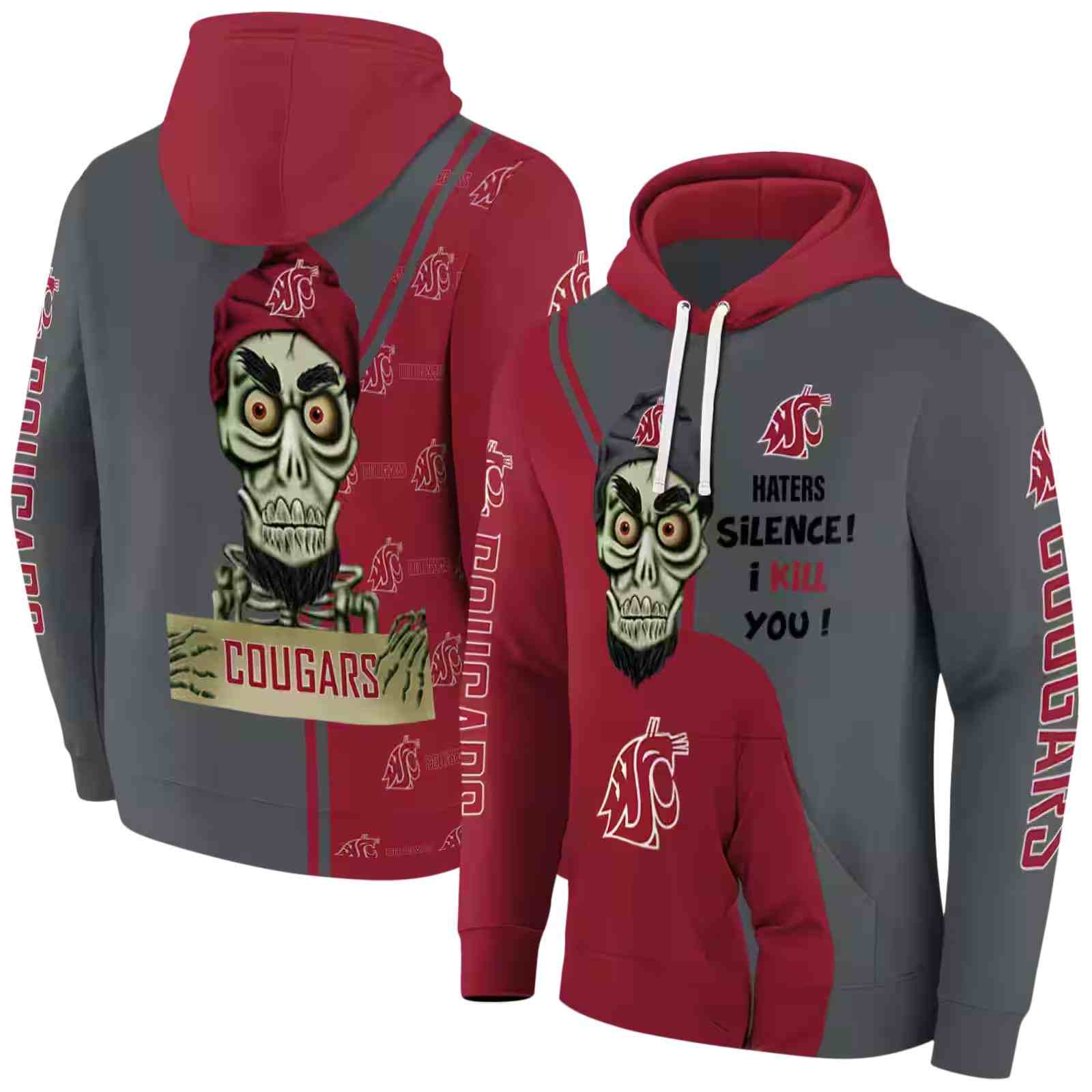 washington state cougars achmed skull crimson hoodie fashion forward