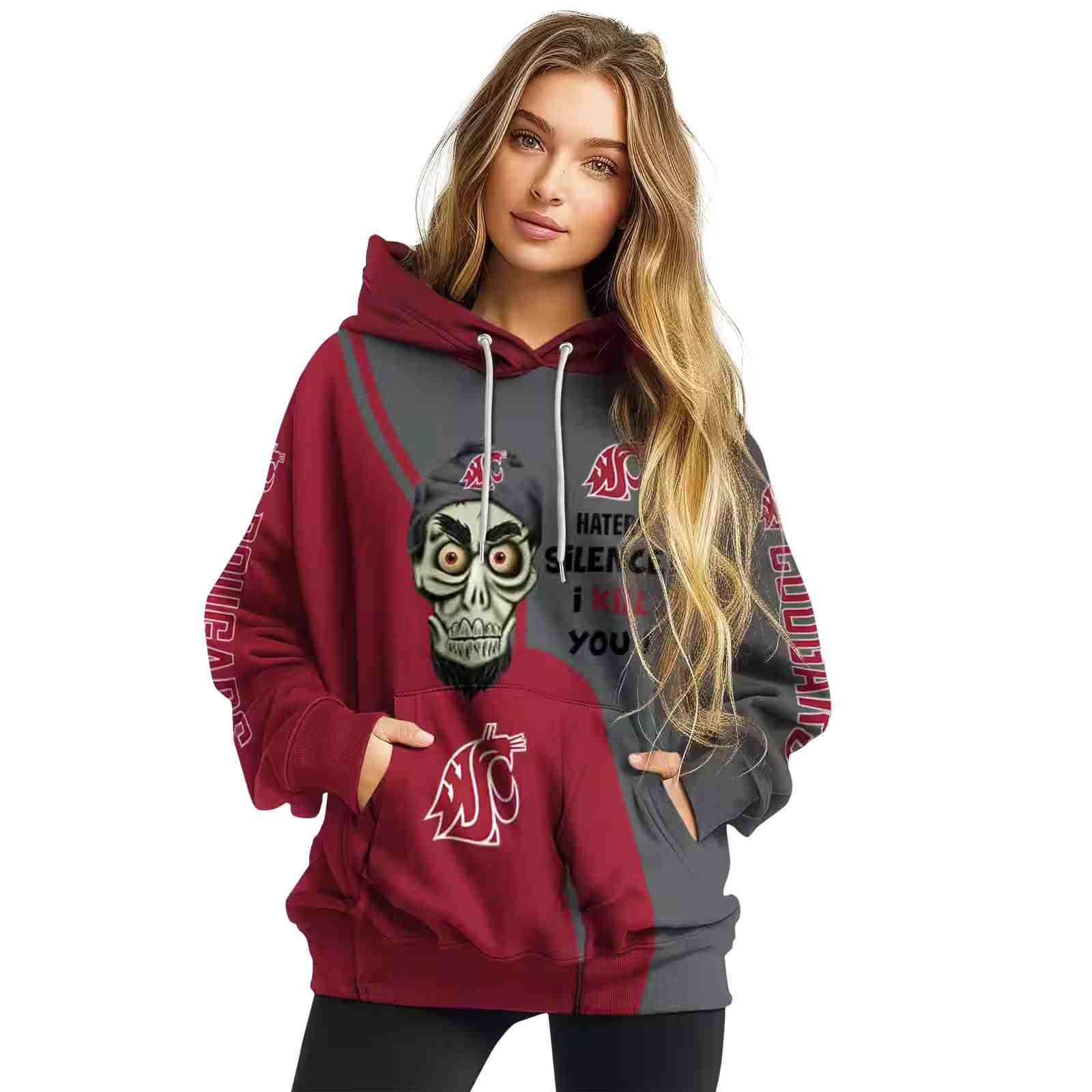 washington state cougars achmed skull crimson hoodie high quality