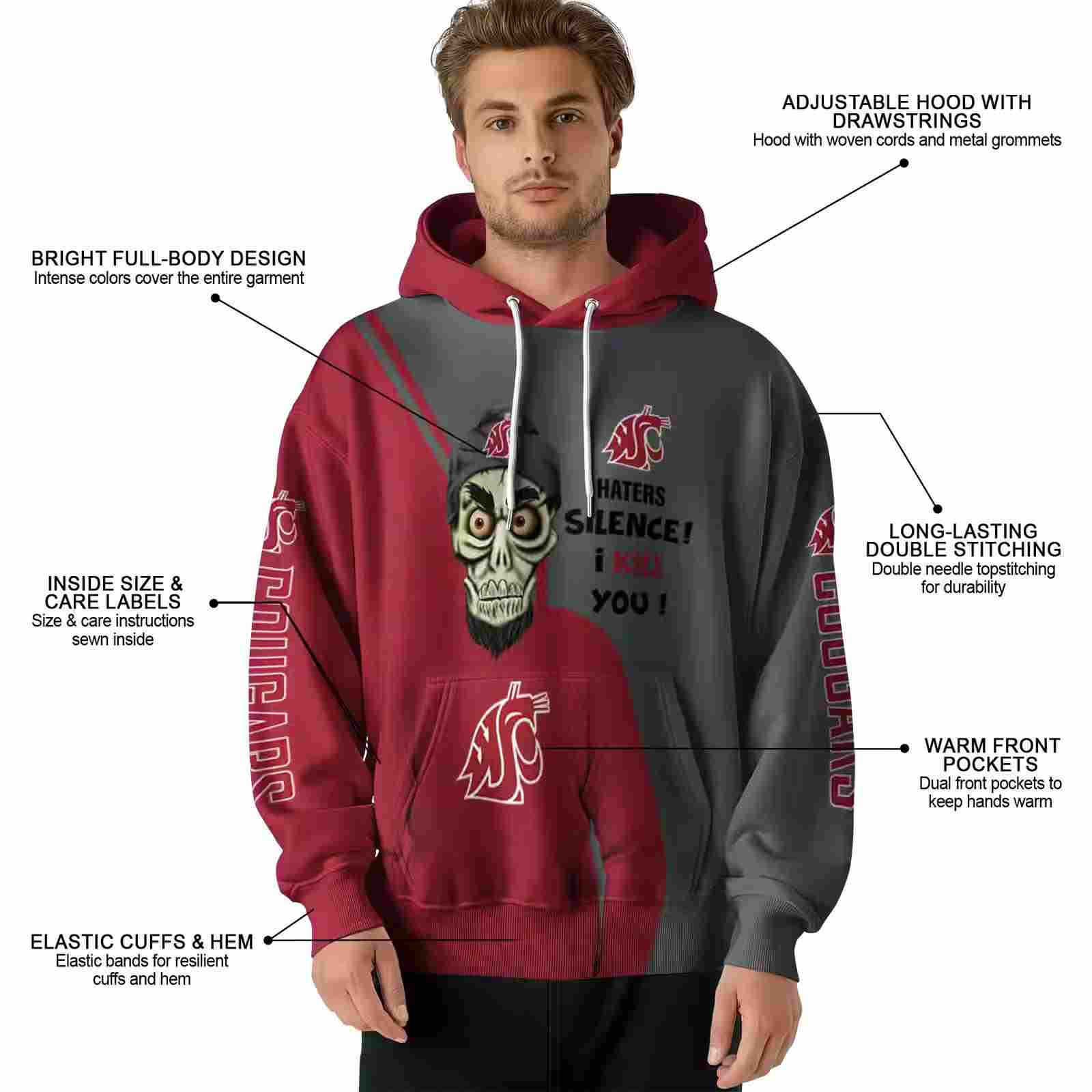 washington state cougars achmed skull crimson hoodie latest model