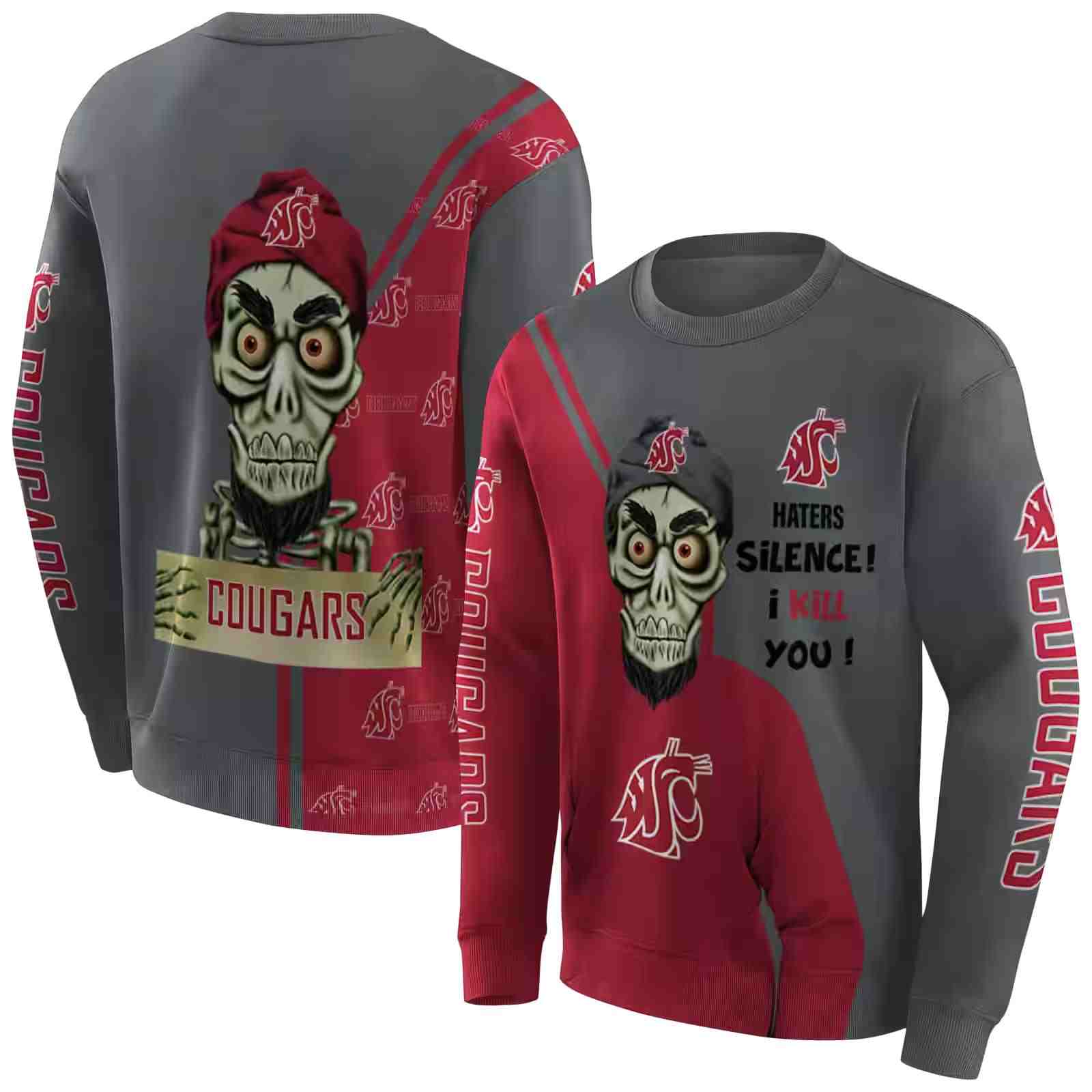 washington state cougars achmed skull crimson hoodie premium grade