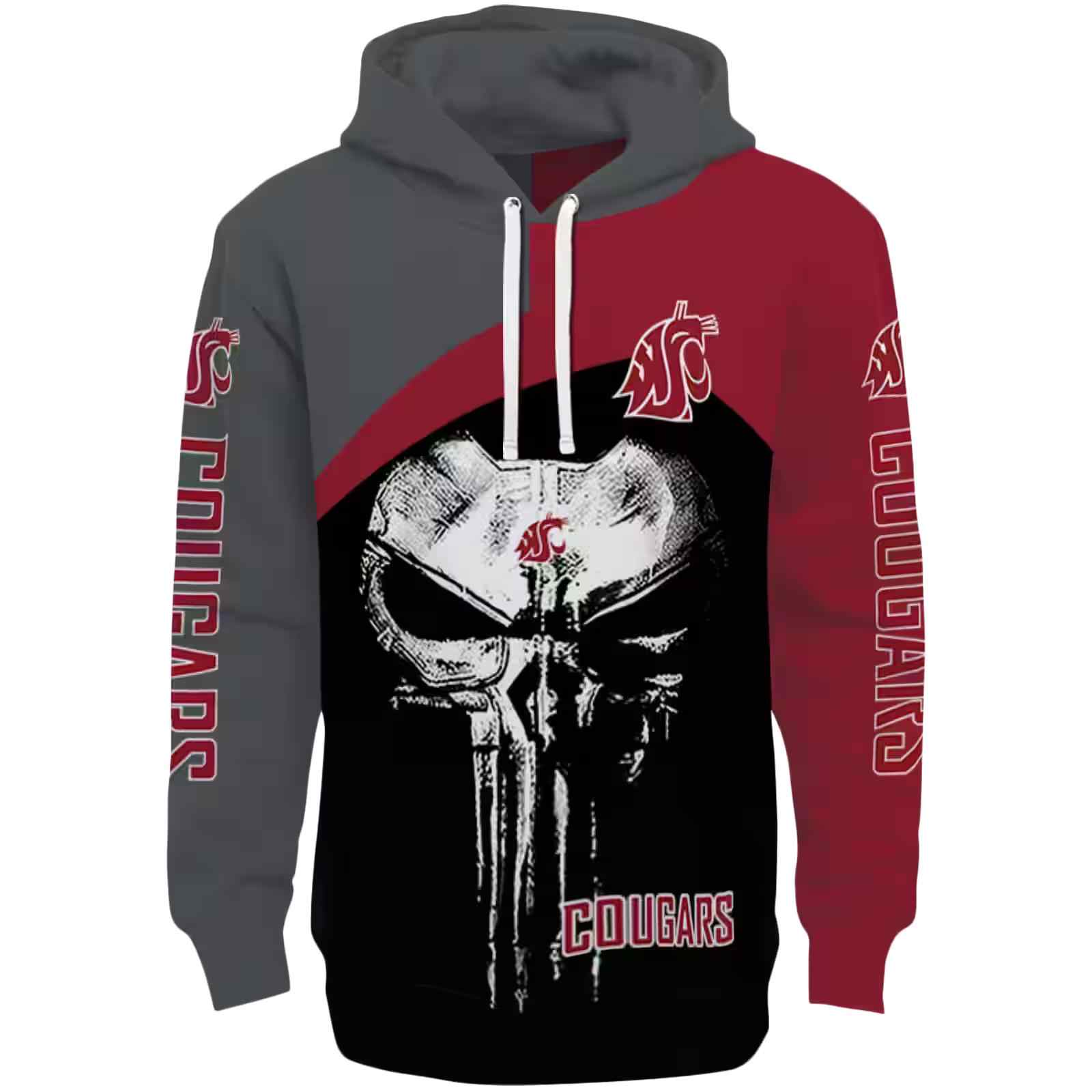 Washington State Cougars Skull Punisher Grey Black Hoodie