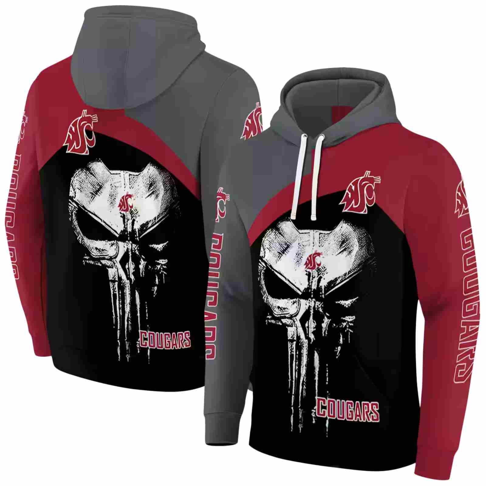 washington state cougars skull punisher grey black hoodie fashion forward