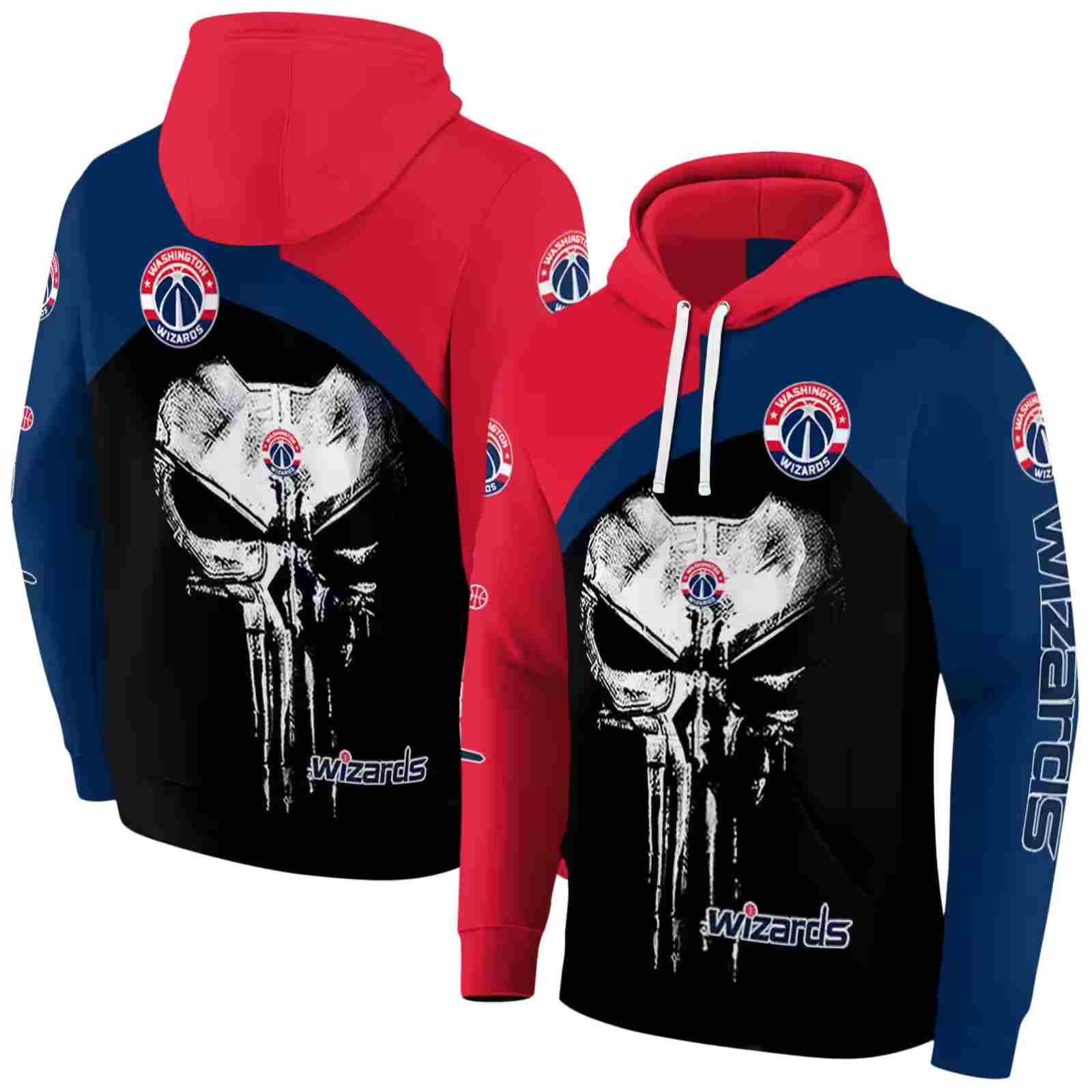 washington wizards skull punisher red black hoodie fashion forward