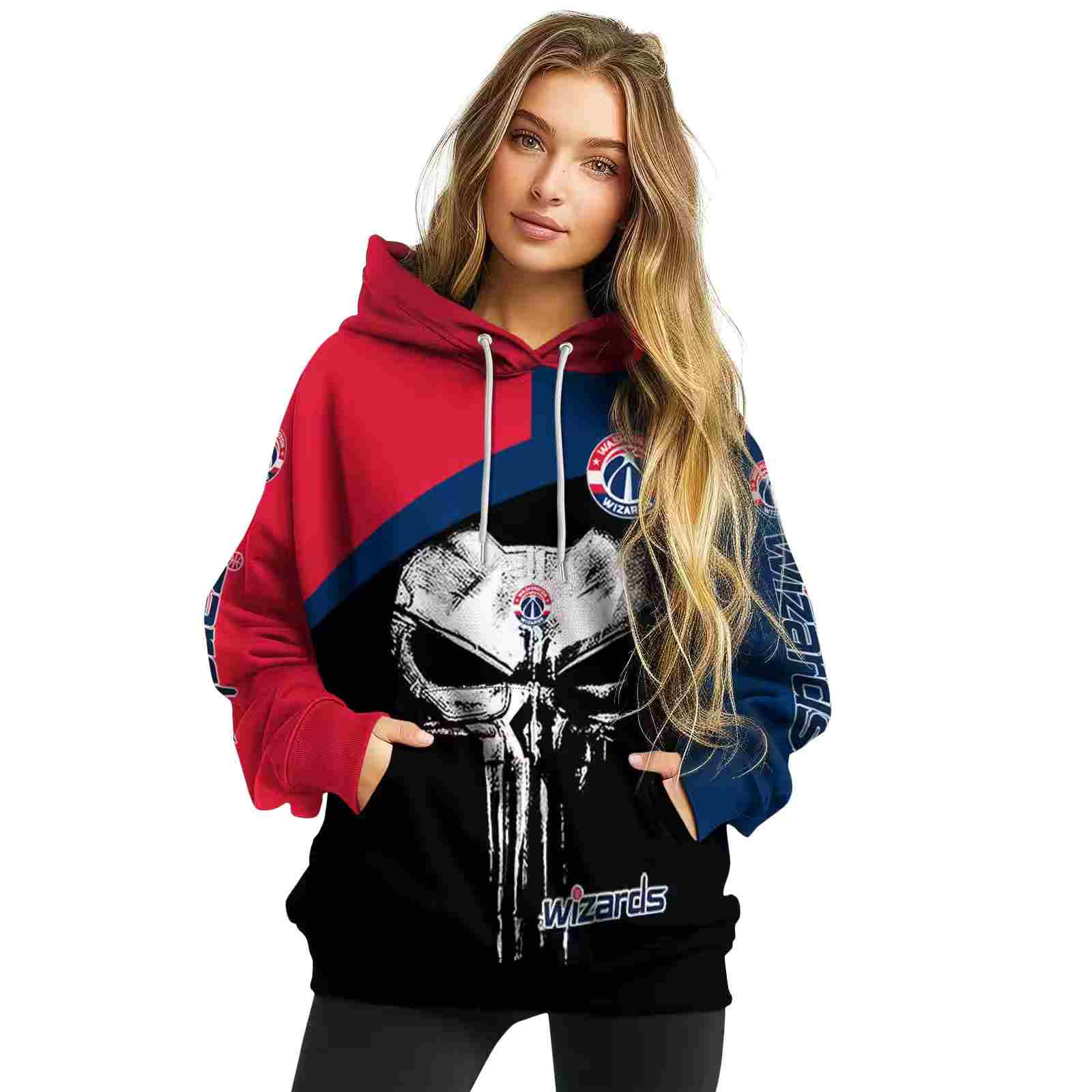 washington wizards skull punisher red black hoodie high quality