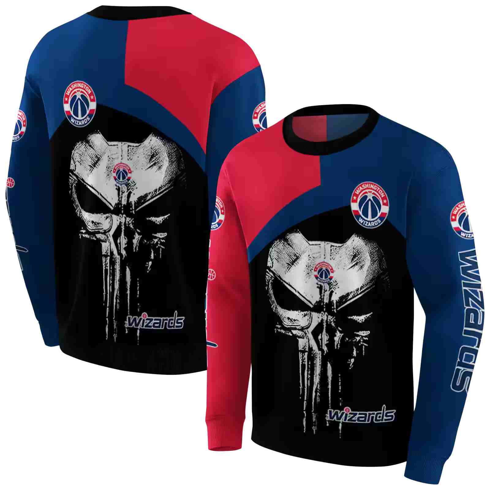 washington wizards skull punisher red black hoodie premium grade