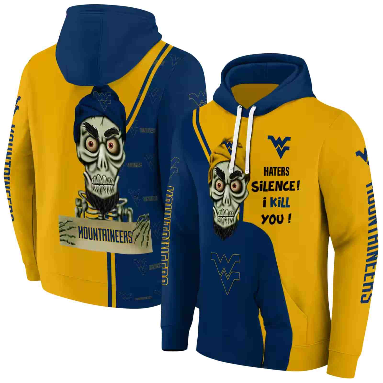 west virginia mountaineers achmed skull blue hoodie fashion forward