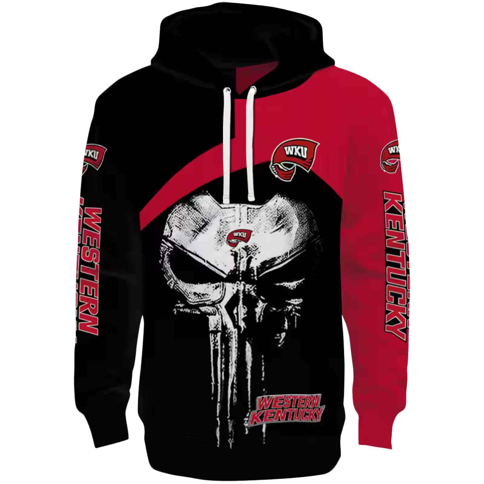 Western Kentucky Hilltoppers Skull Punisher Black Hoodie