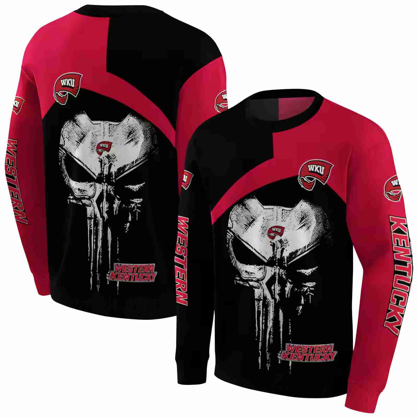 western kentucky hilltoppers skull punisher black hoodie premium grade