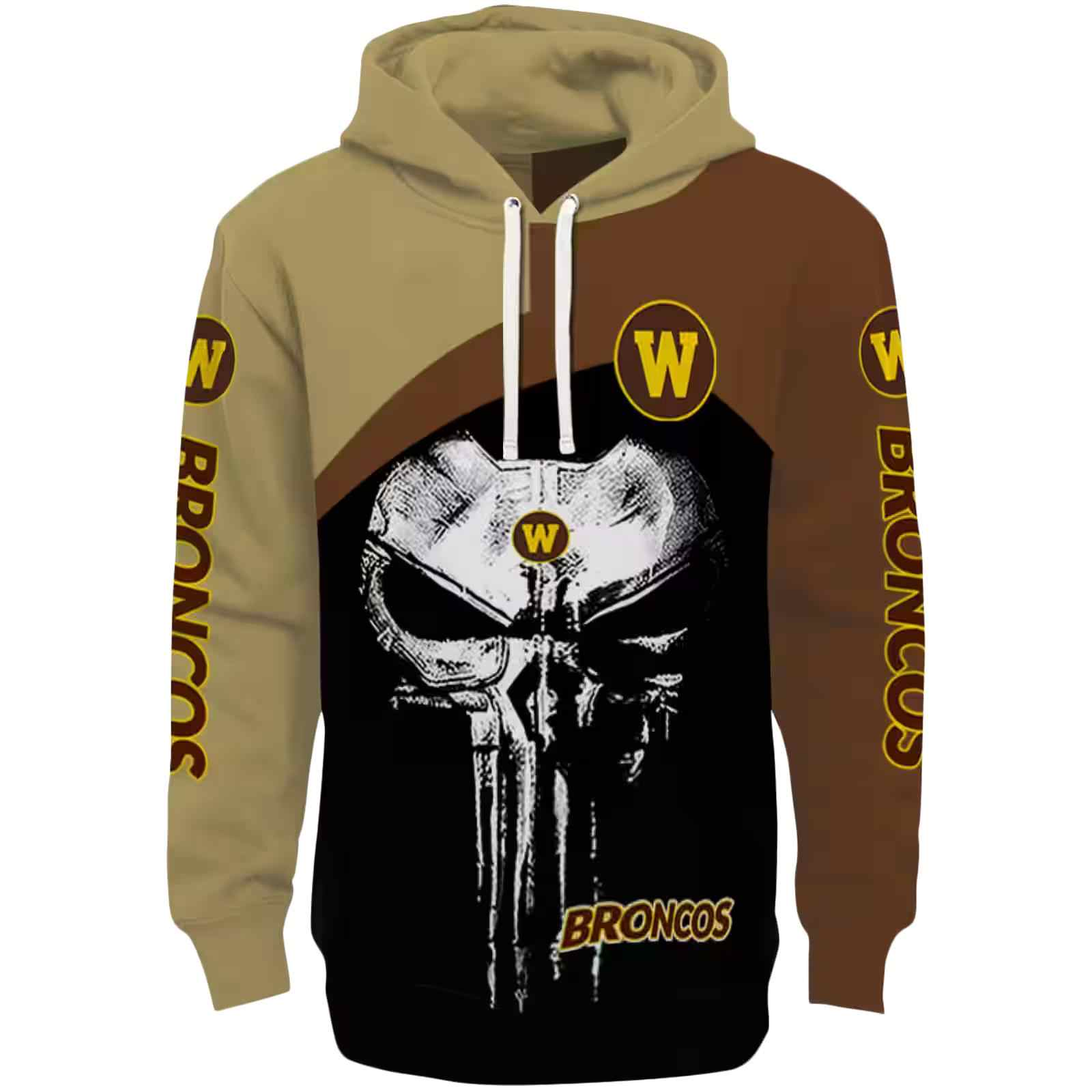 Western Michigan Broncos Skull Punisher Gold Black Hoodie