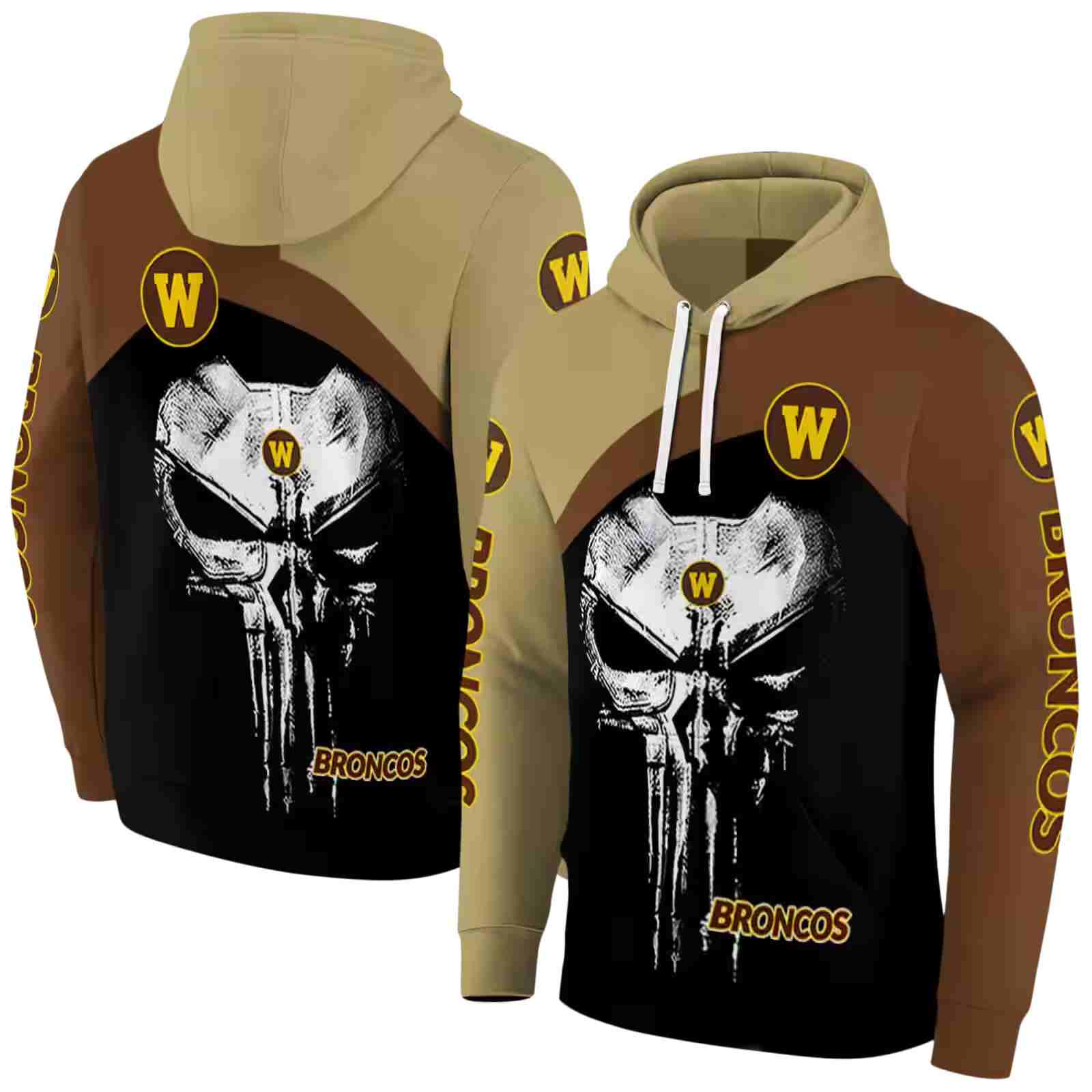 western michigan broncos skull punisher gold black hoodie fashion forward