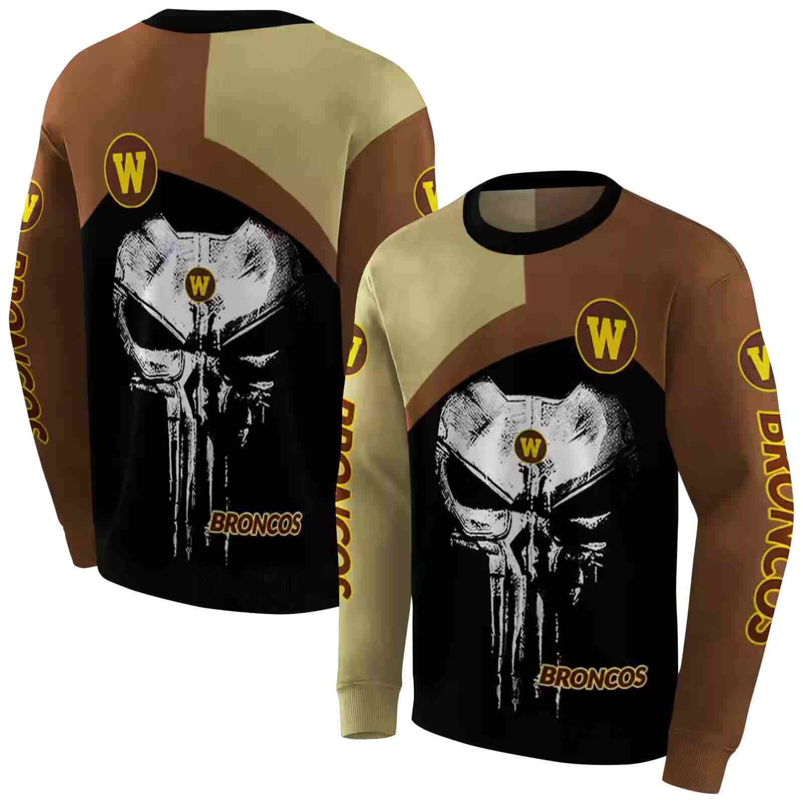 western michigan broncos skull punisher gold black hoodie premium grade