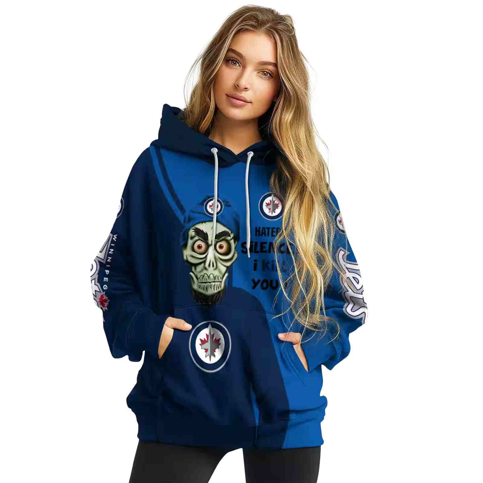 winnipeg jets achmed skull blue hoodie high quality