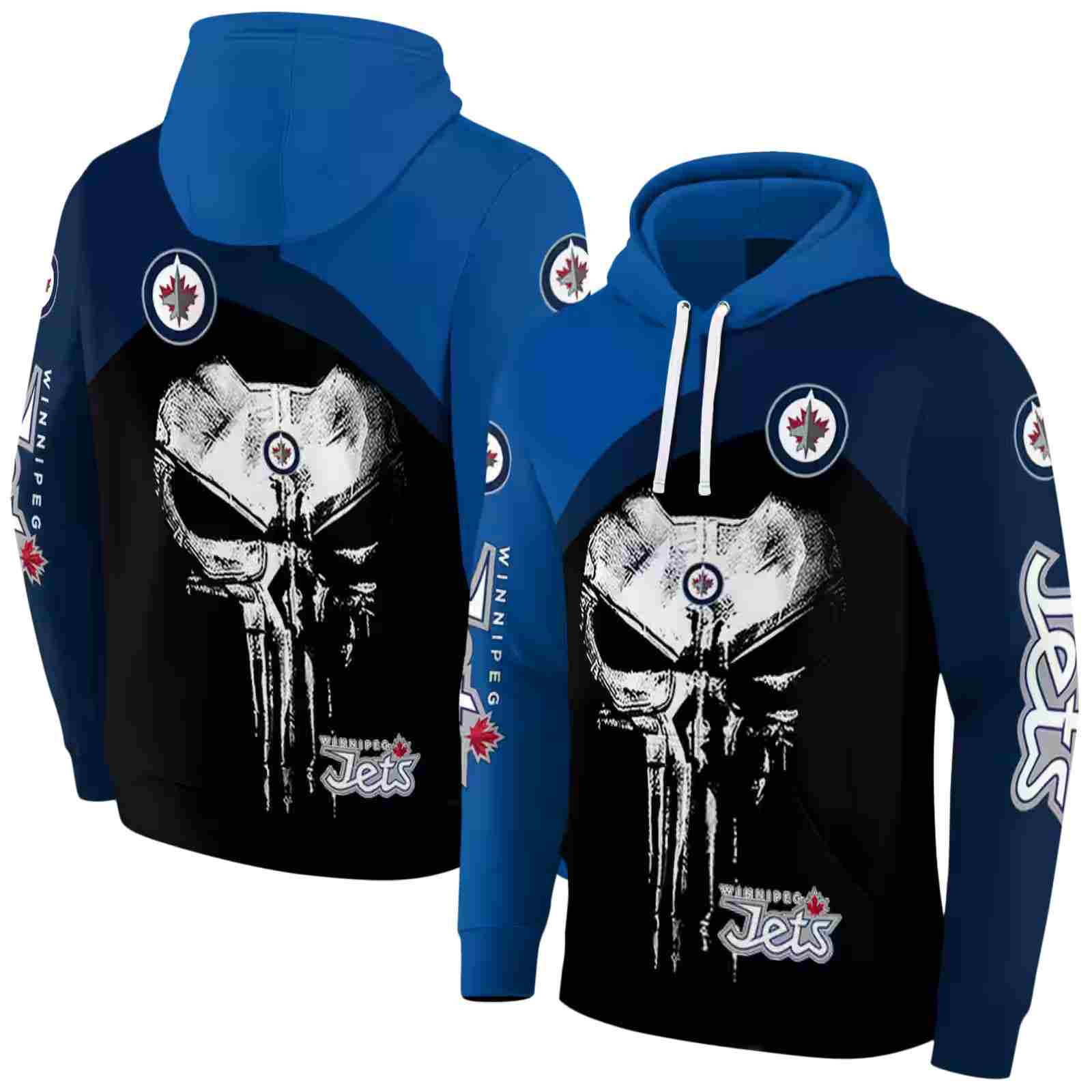 winnipeg jets skull punisher blue black hoodie fashion forward