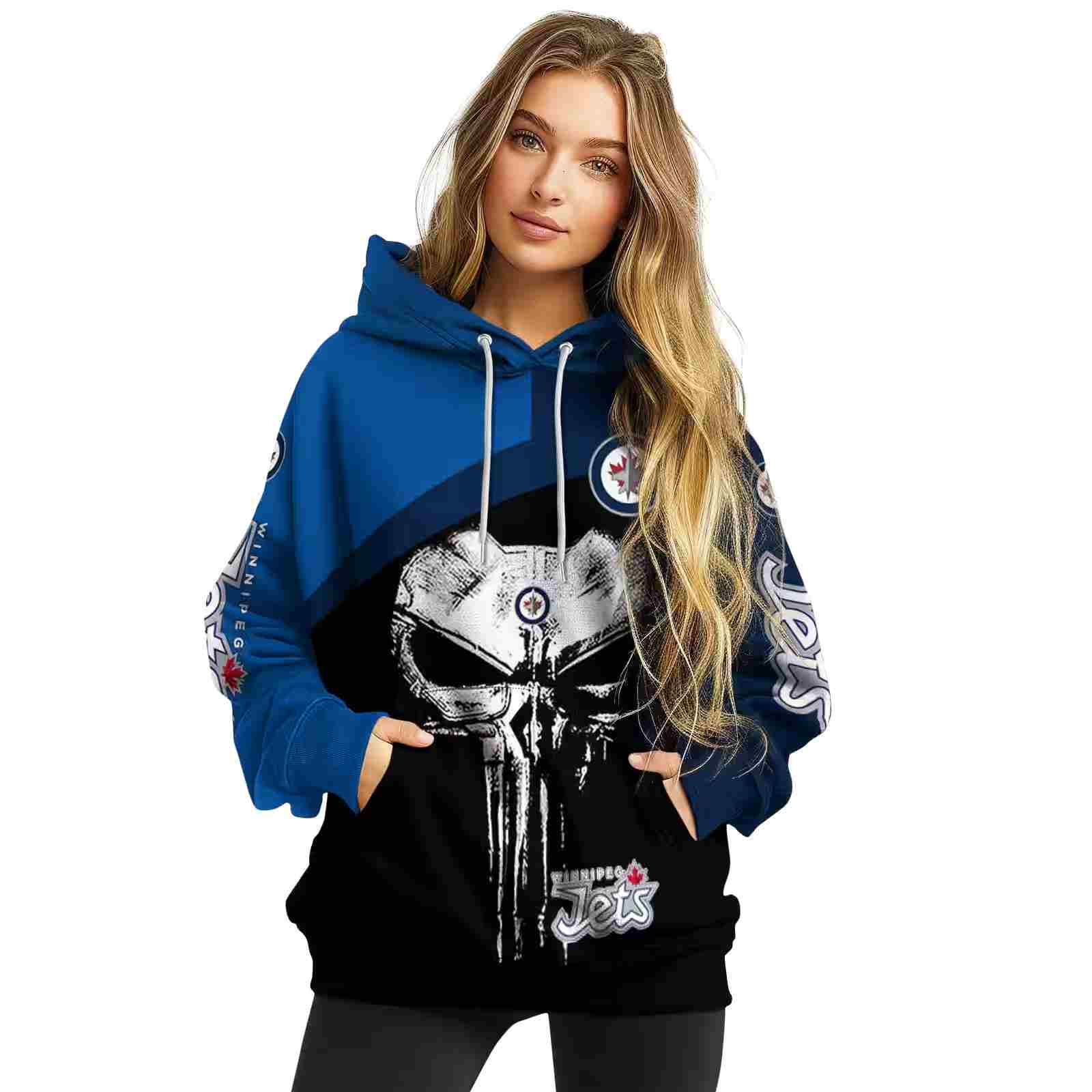 winnipeg jets skull punisher blue black hoodie high quality