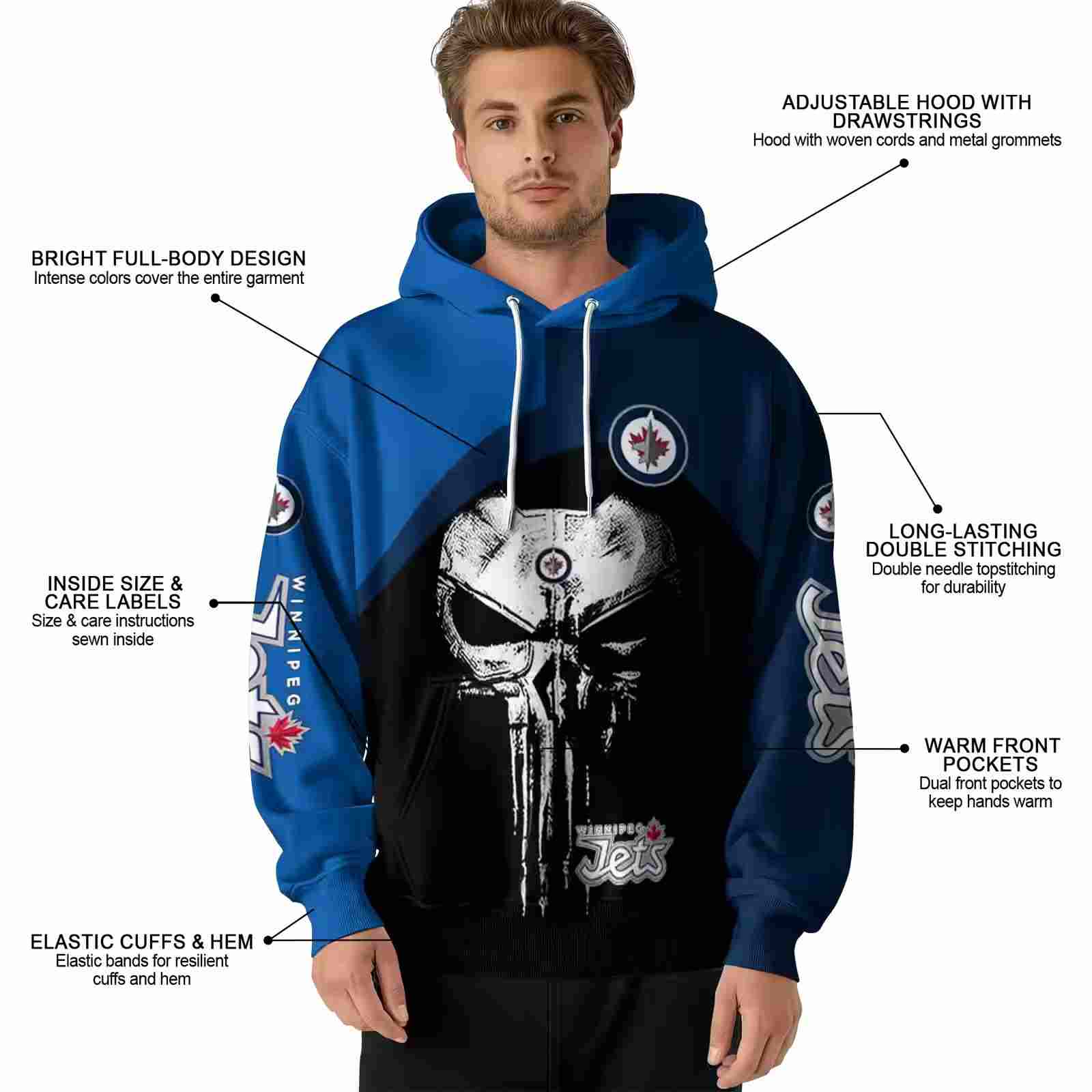 winnipeg jets skull punisher blue black hoodie latest model