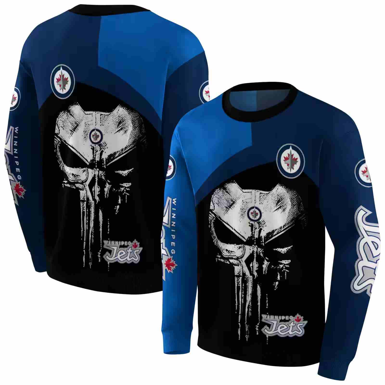 winnipeg jets skull punisher blue black hoodie premium grade