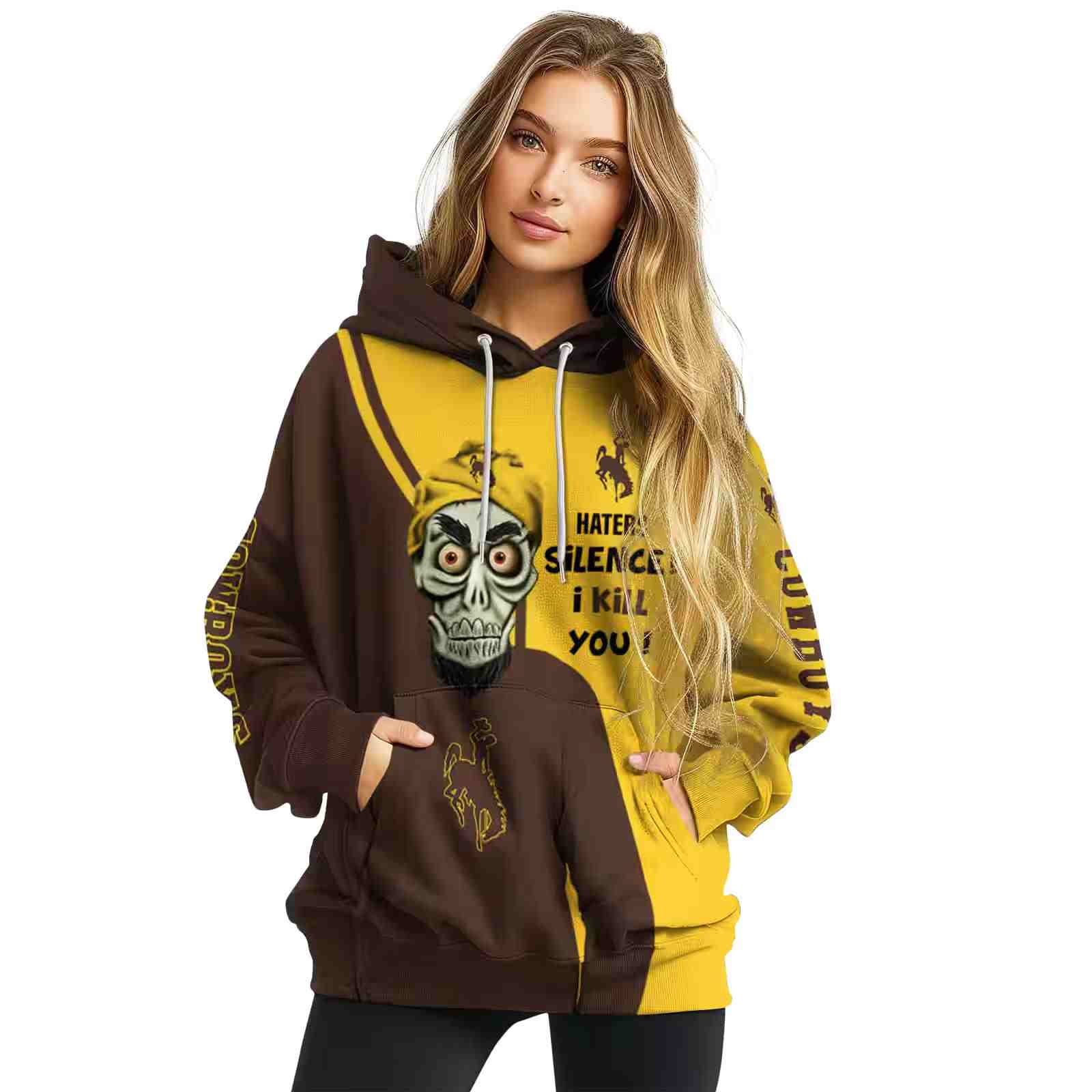 wyoming cowboys achmed skull brown hoodie high quality