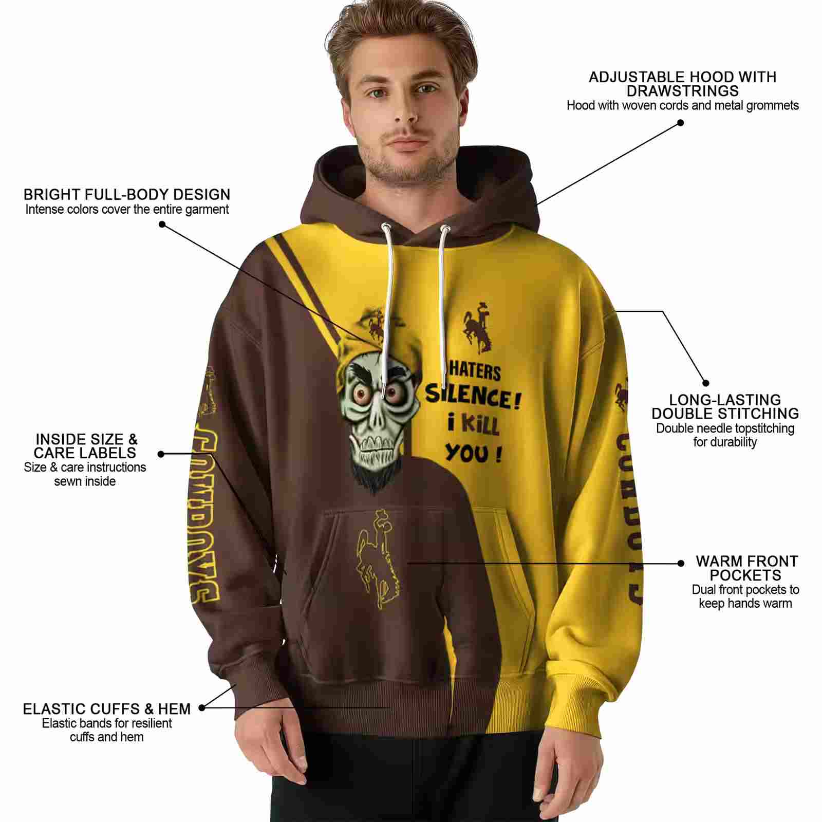 wyoming cowboys achmed skull brown hoodie latest model