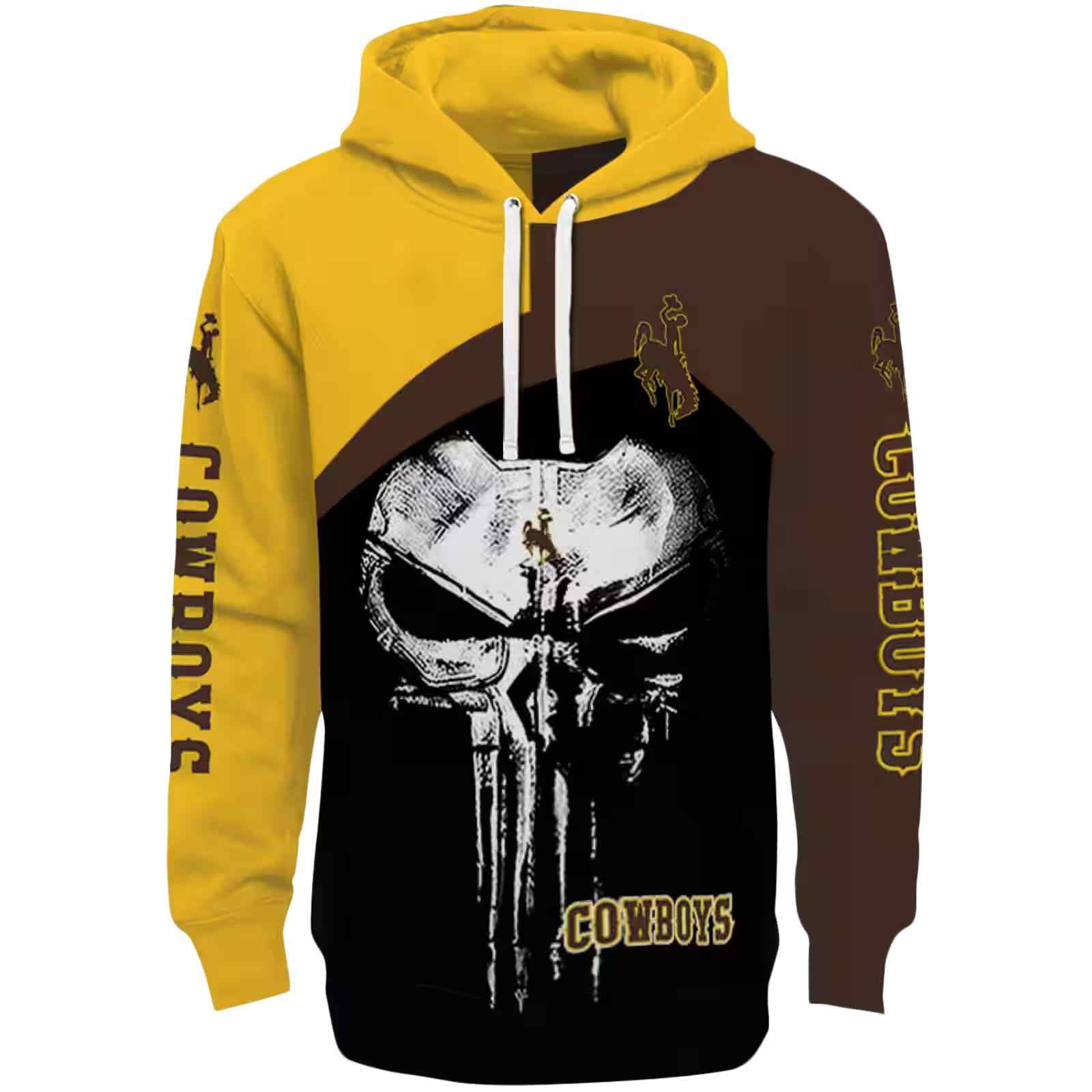 Wyoming Cowboys Skull Punisher Gold Black Hoodie