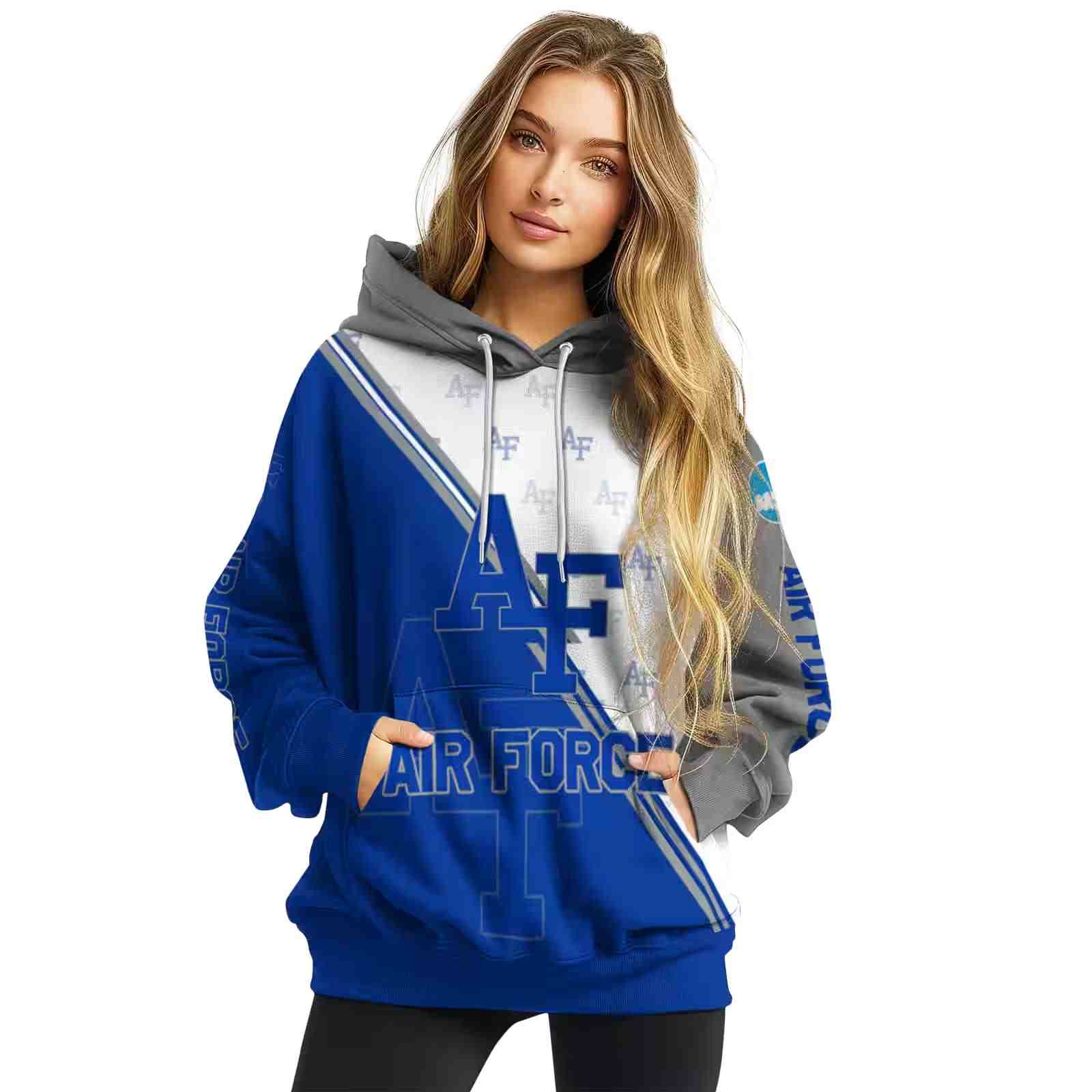 air force falcons diagonal stripe blue white hoodie high quality