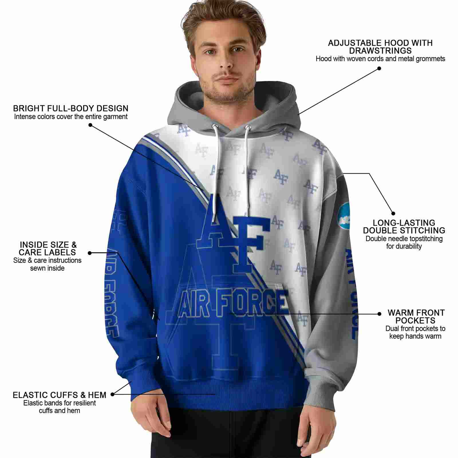 air force falcons diagonal stripe blue white hoodie latest model