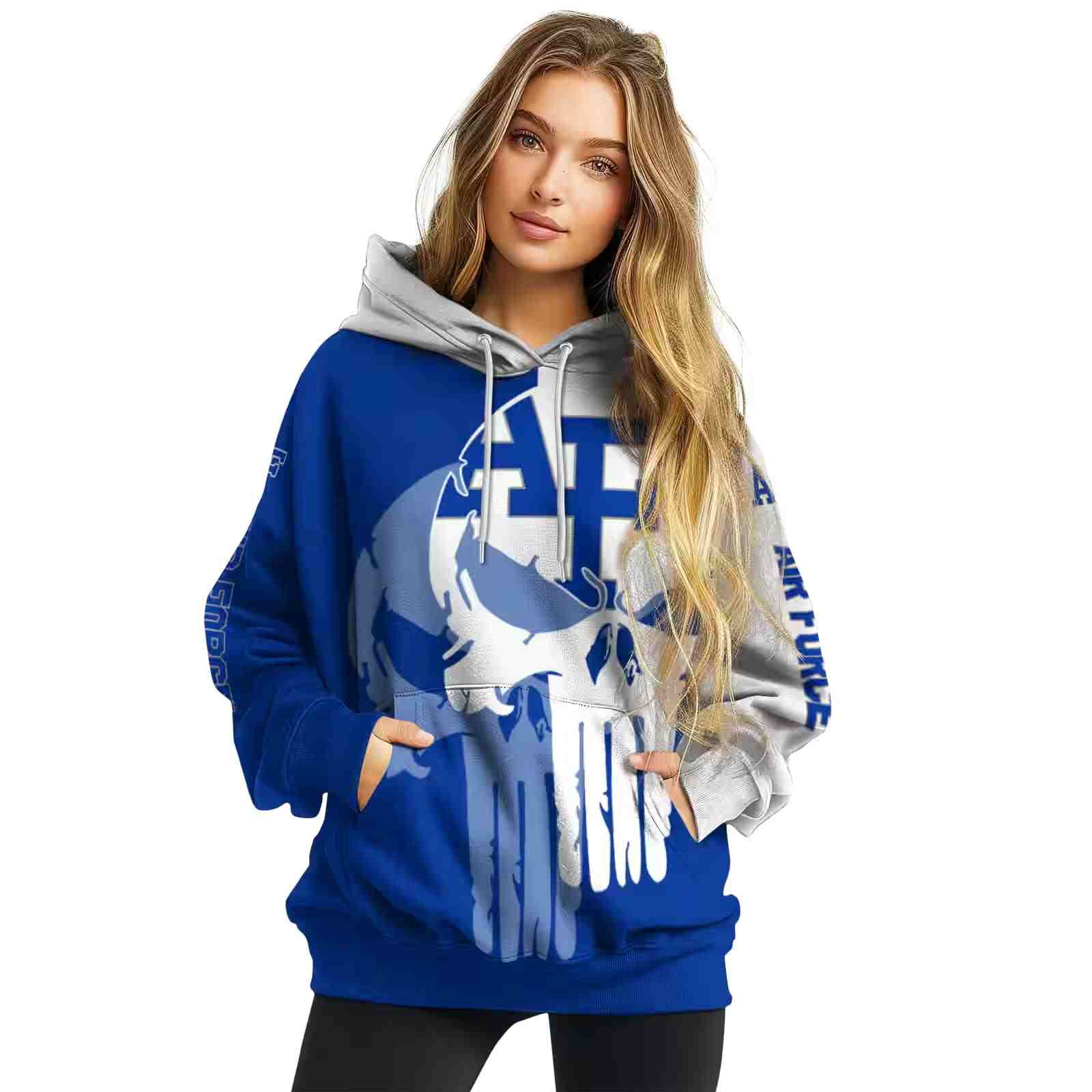 air force falcons graphic punisher blue white hoodie high quality