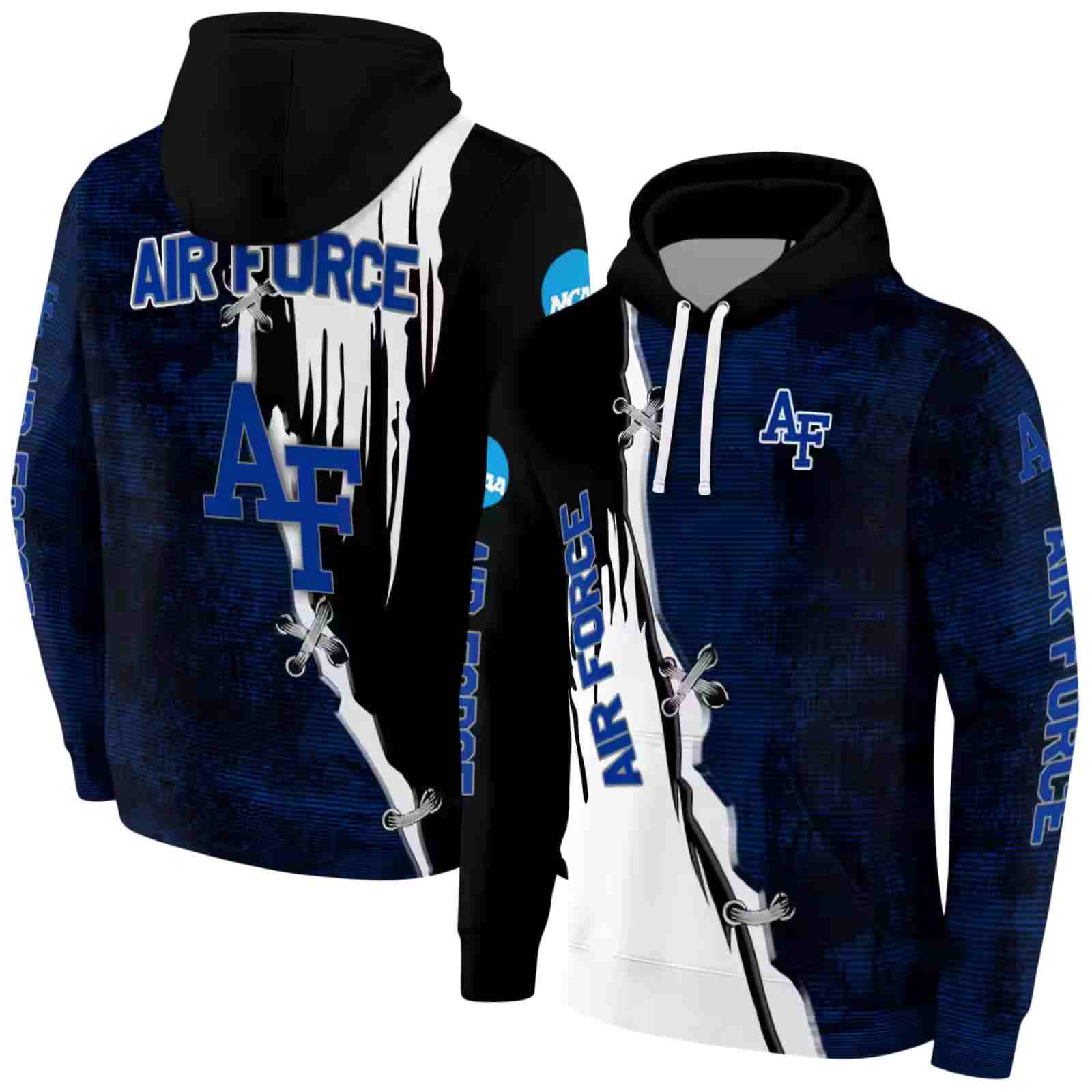 air force falcons ripped pattern blue black white hoodie fashion forward