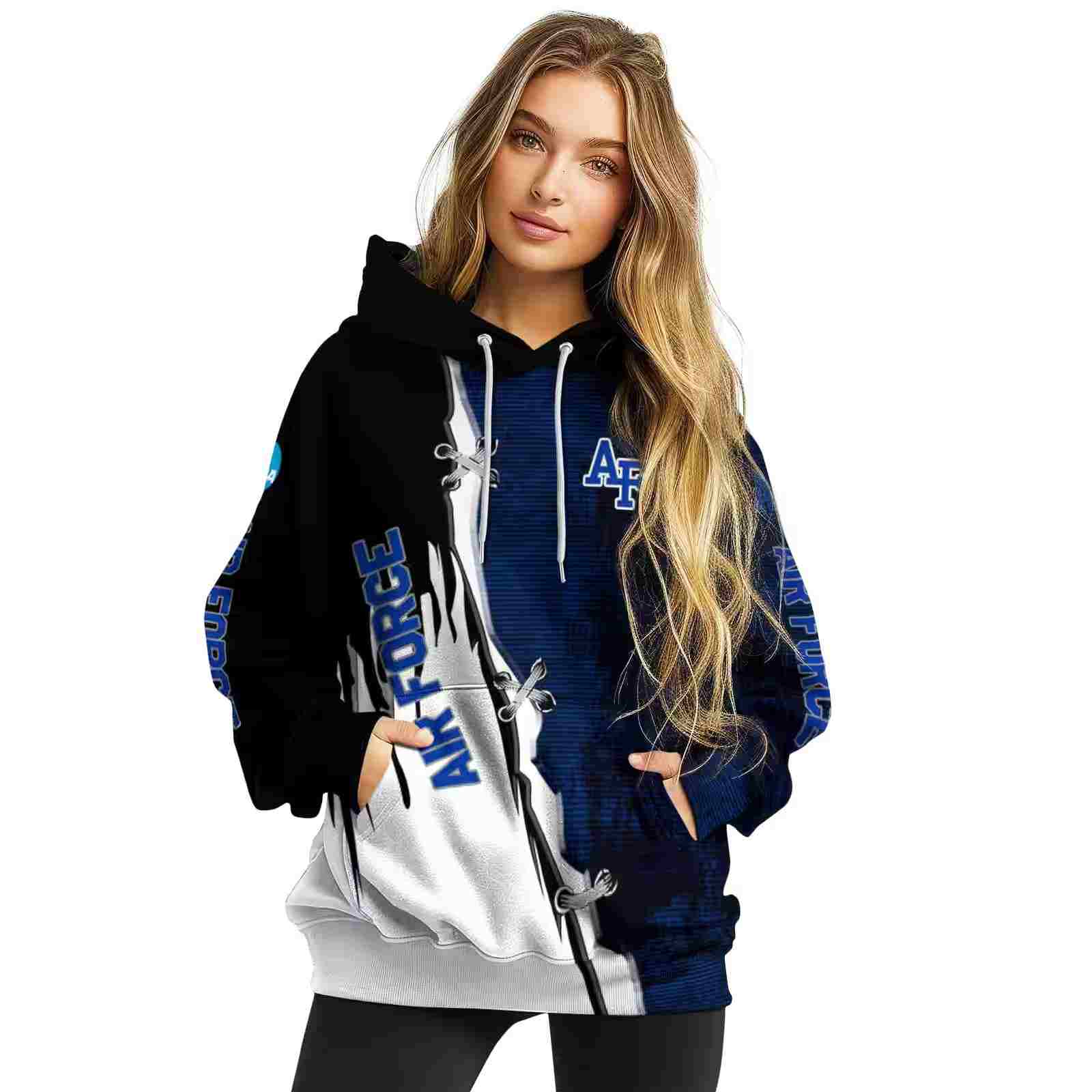 air force falcons ripped pattern blue black white hoodie high quality