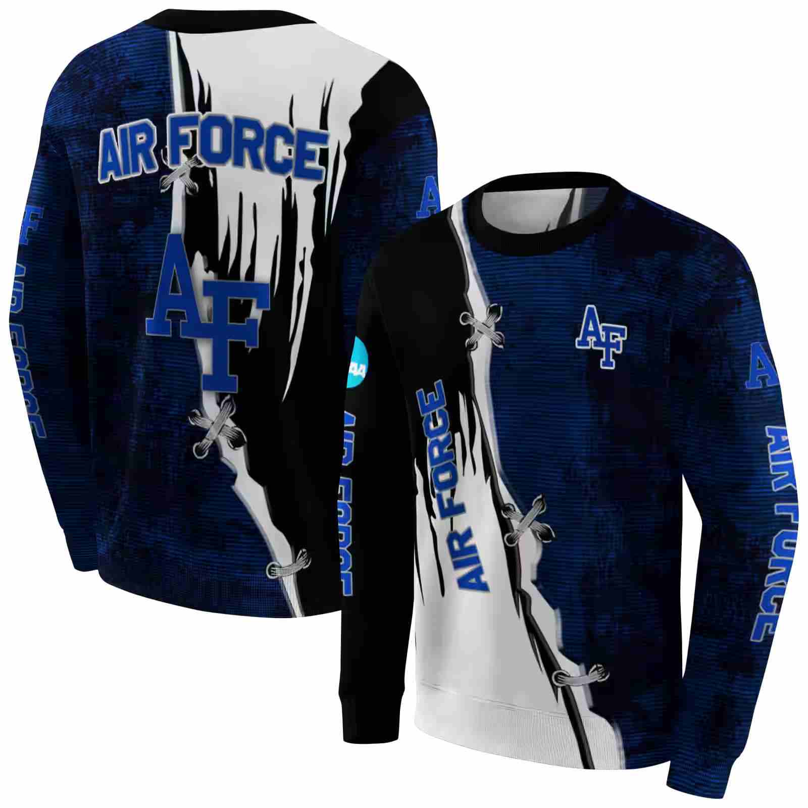 air force falcons ripped pattern blue black white hoodie premium grade