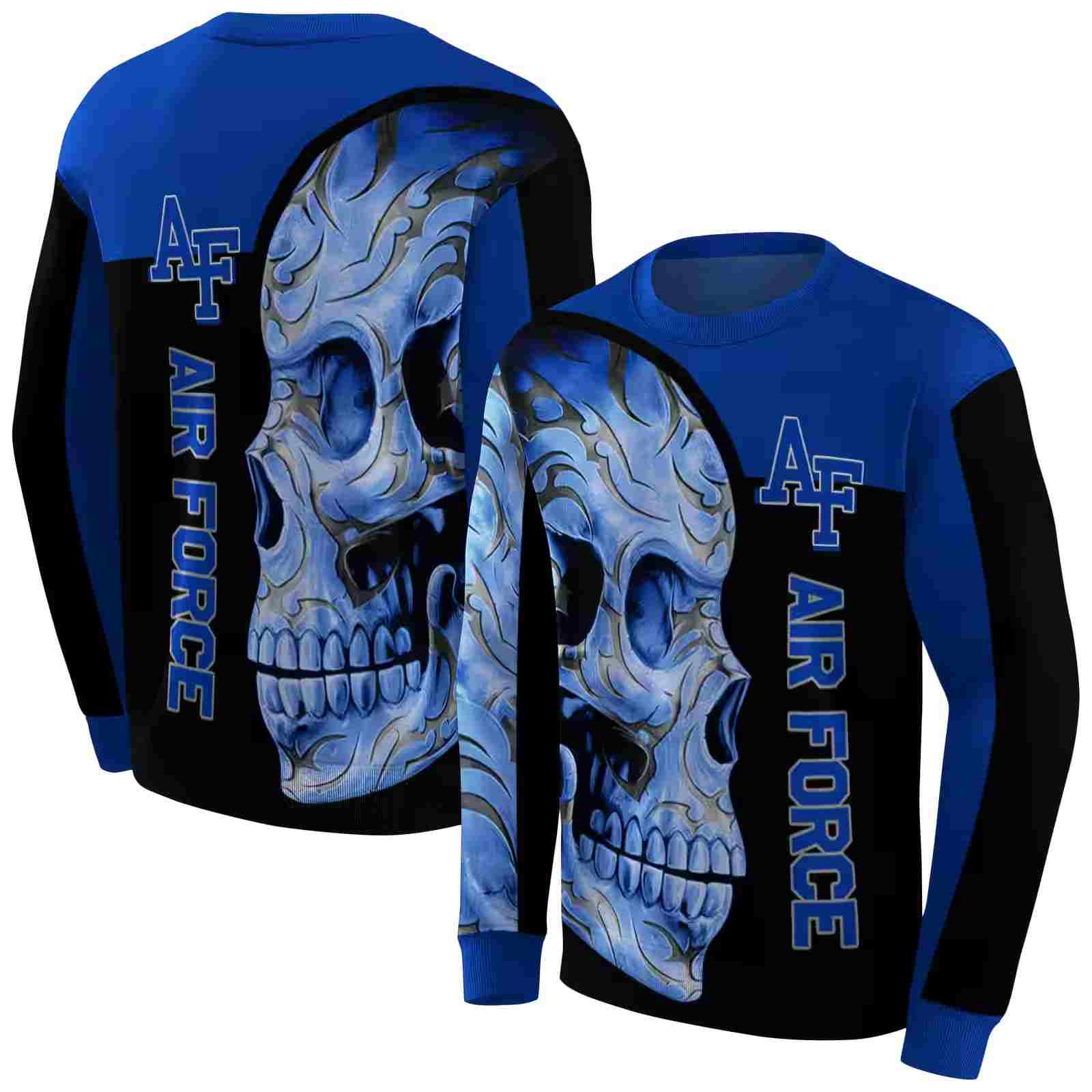 air force falcons skull motif blue black hoodie premium grade