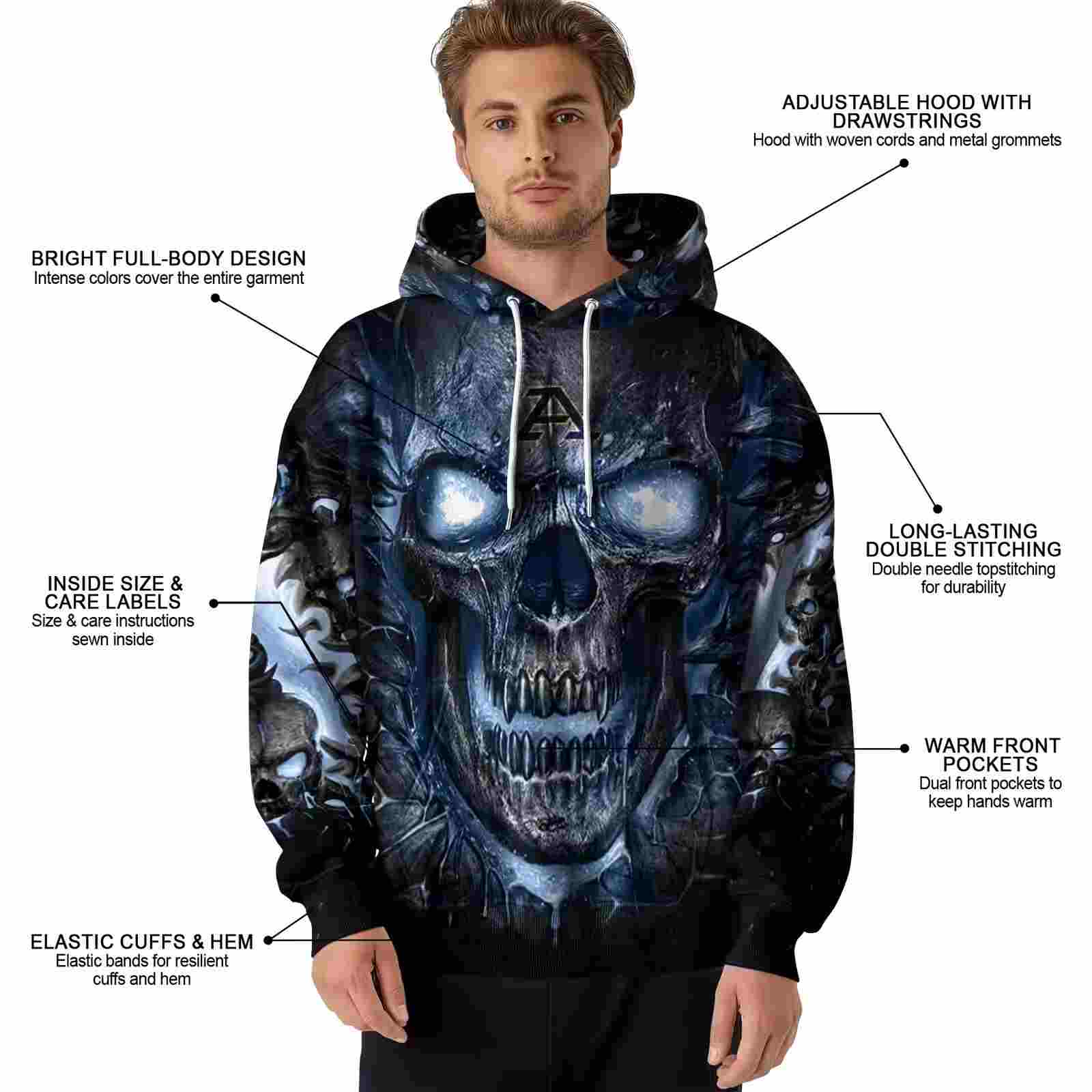 akron zips demonic skull blue black hoodie latest model