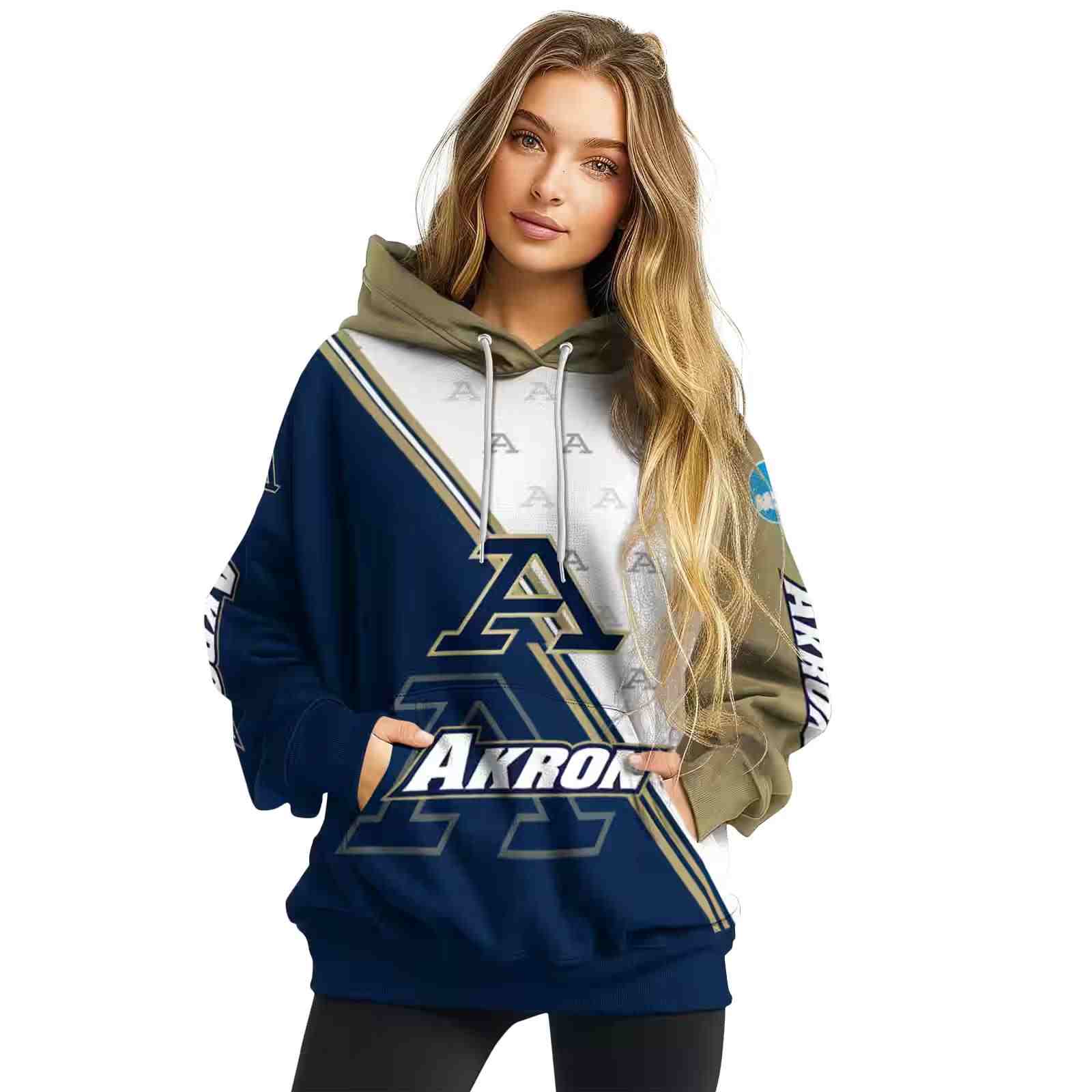 akron zips diagonal stripe blue white hoodie high quality