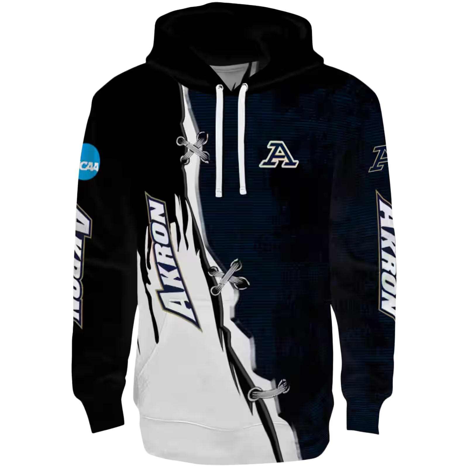 Akron Zips Ripped Pattern Blue Black White Hoodie