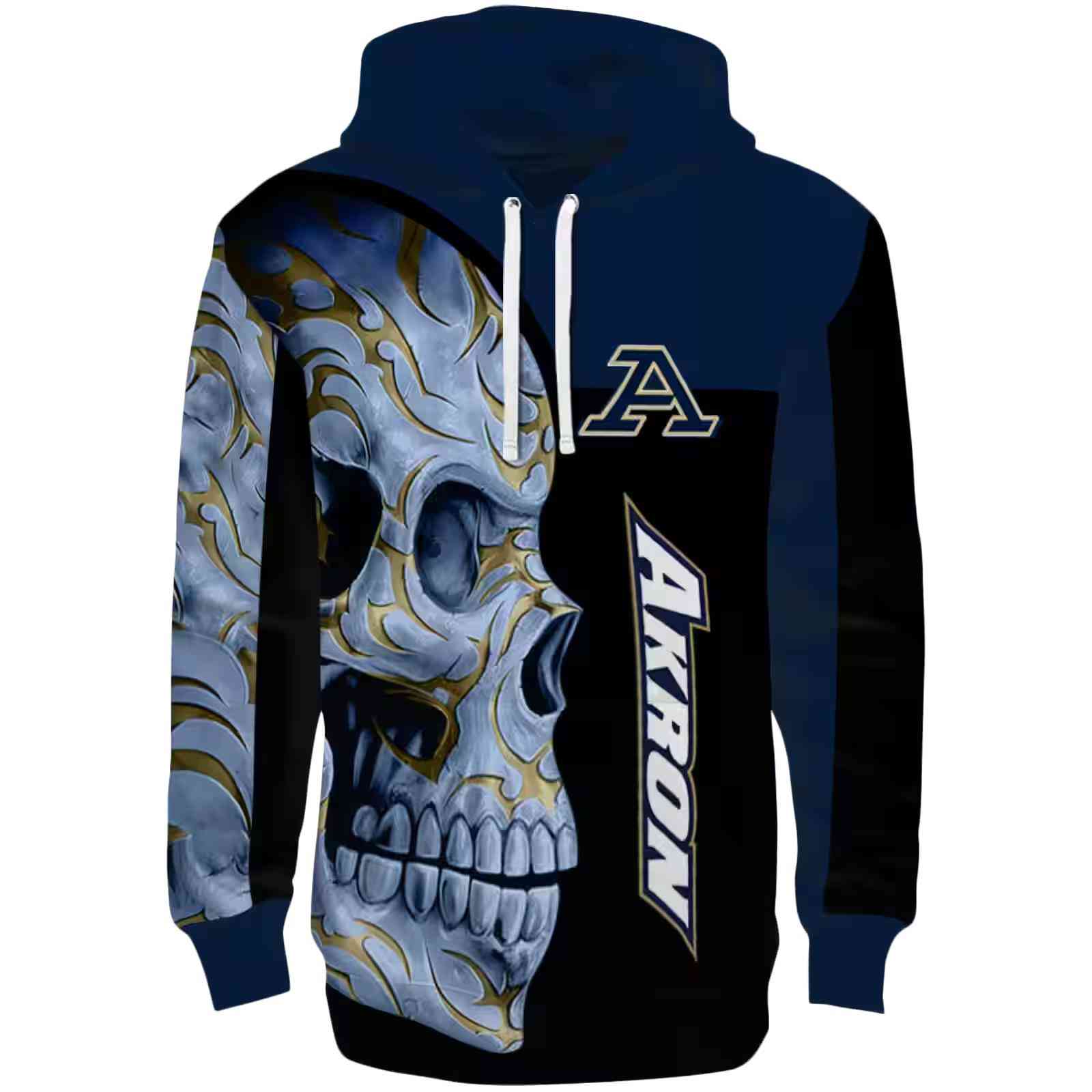 Akron Zips Skull Motif Blue Black Hoodie