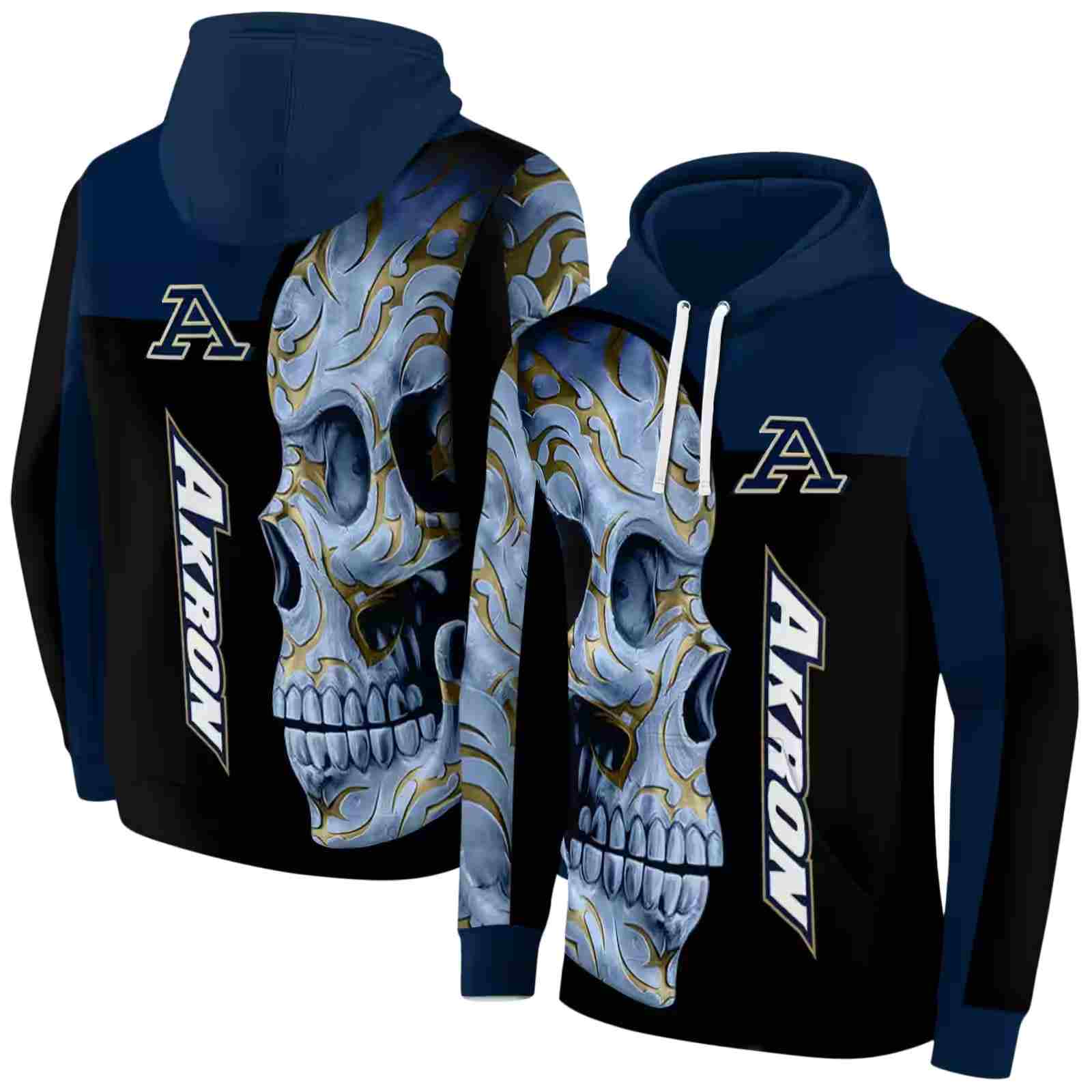 akron zips skull motif blue black hoodie fashion forward