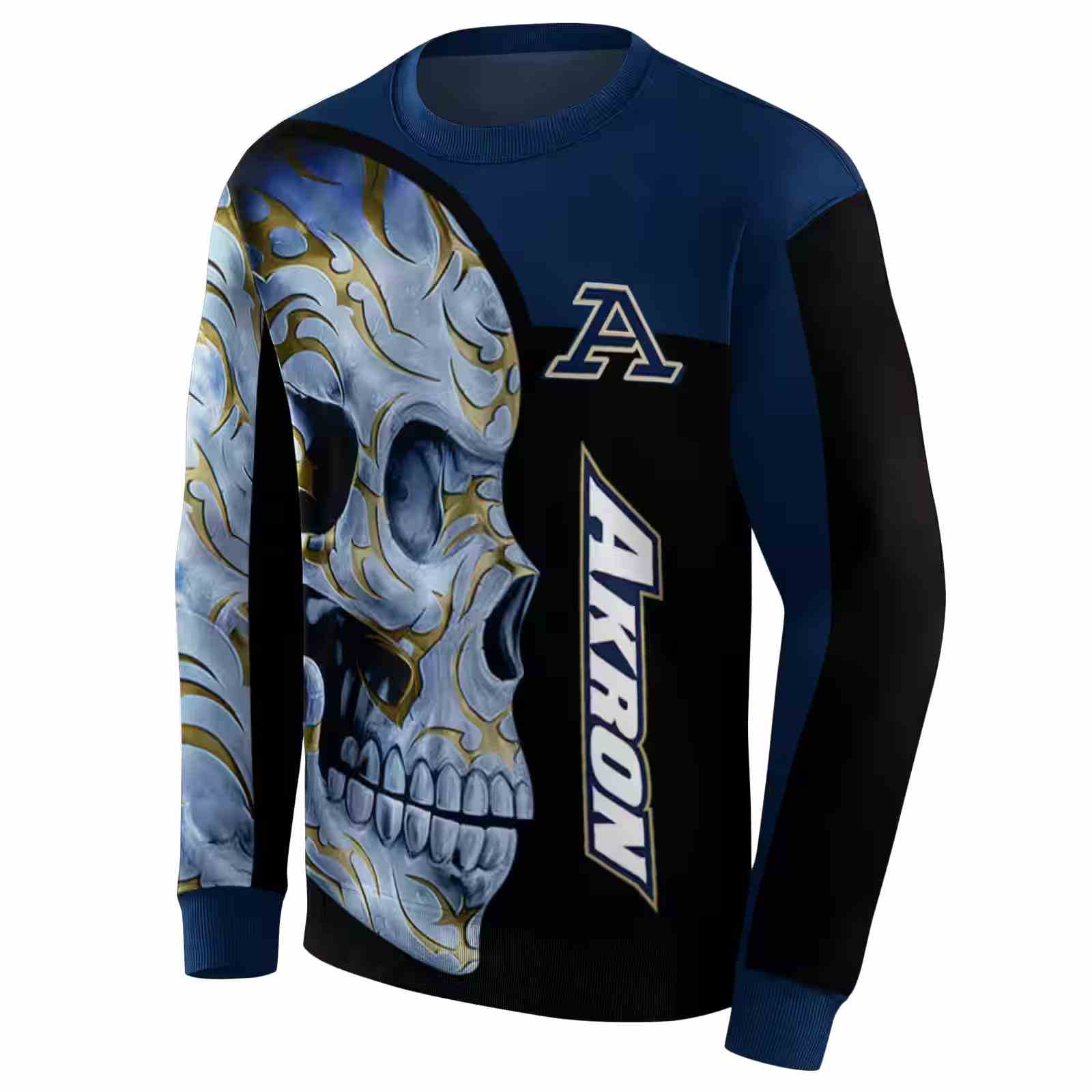 akron zips skull motif blue black hoodie new arrival