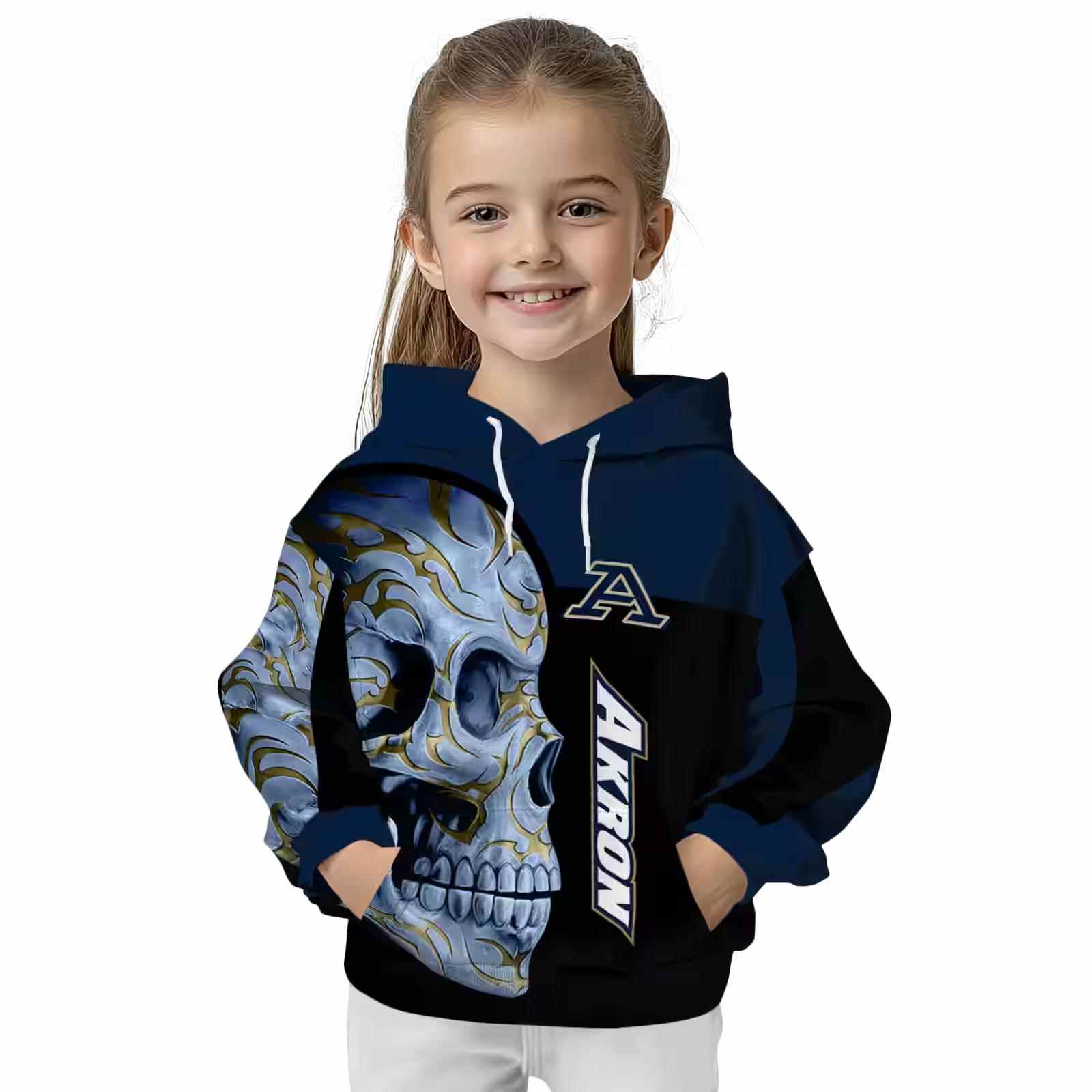 akron zips skull motif blue black hoodie top rated