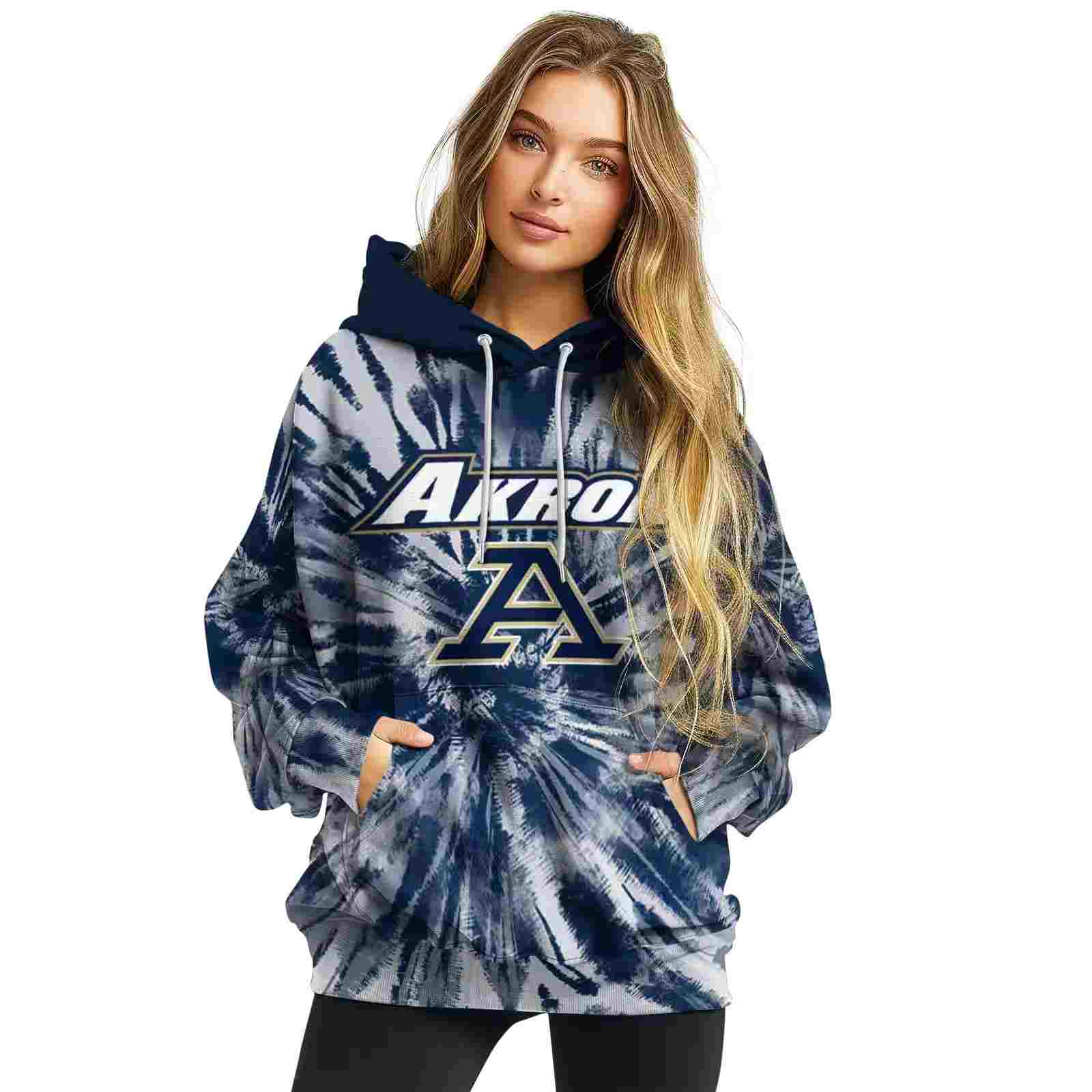 akron zips tie dye pattern blue hoodie high quality